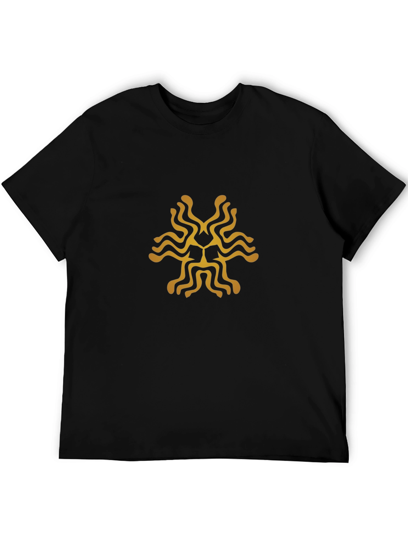 Black Men's Black T-Shirt with Gold Abstract Design view 5