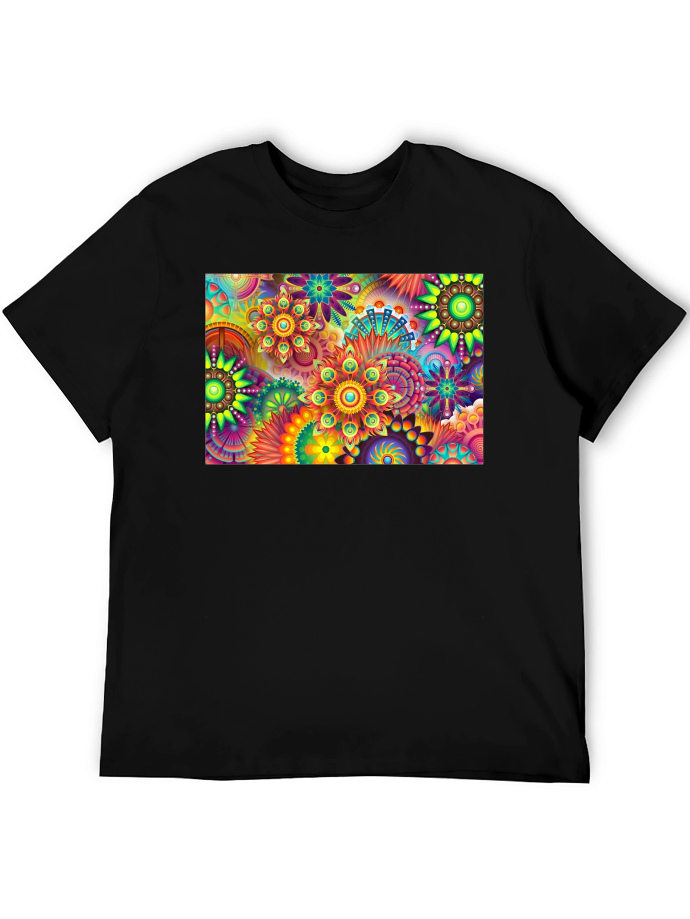 Black Vibrant Floral Print Black T-Shirt view 5