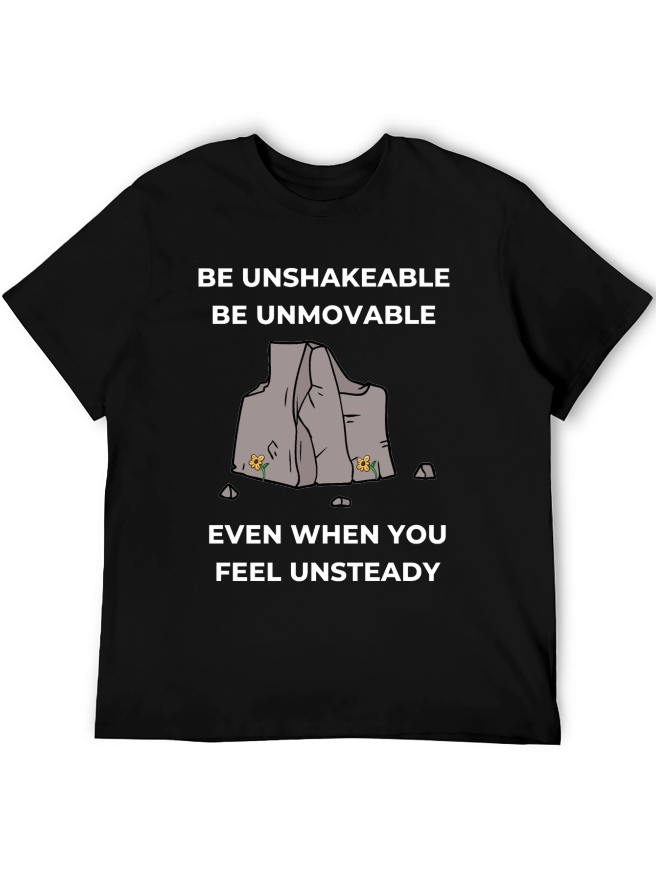 Black Unshakeable Tee: Motivational Graphic Print Shirt view 5