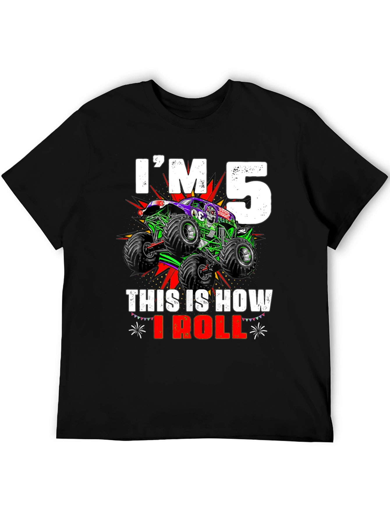 Black I'm 5 This Is How I Roll Monster Truck T-Shirt view 5
