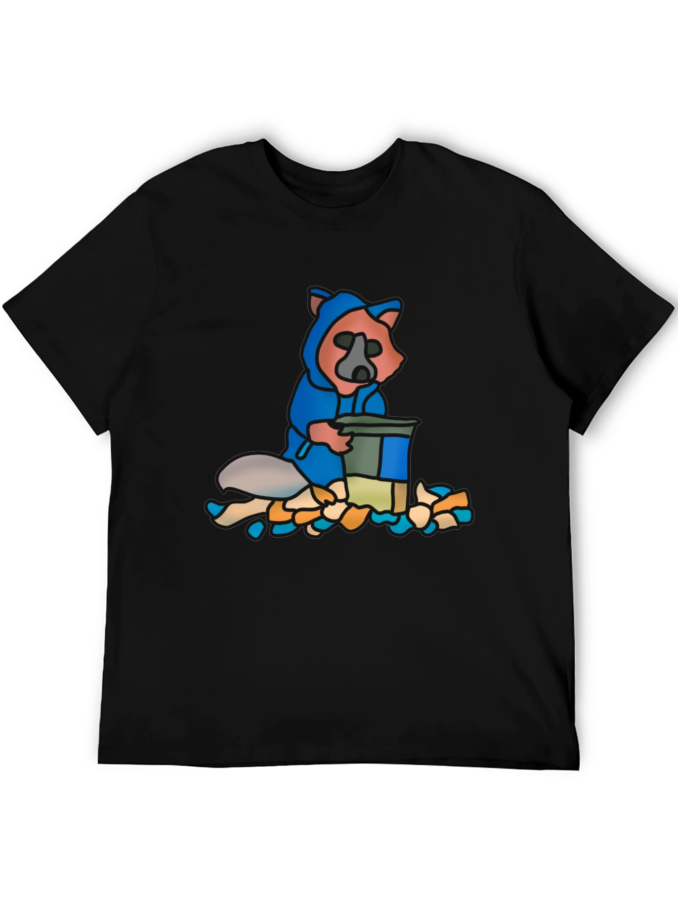 Black Raccoon Hoodie T-Shirt - Cartoon Graphic view 5