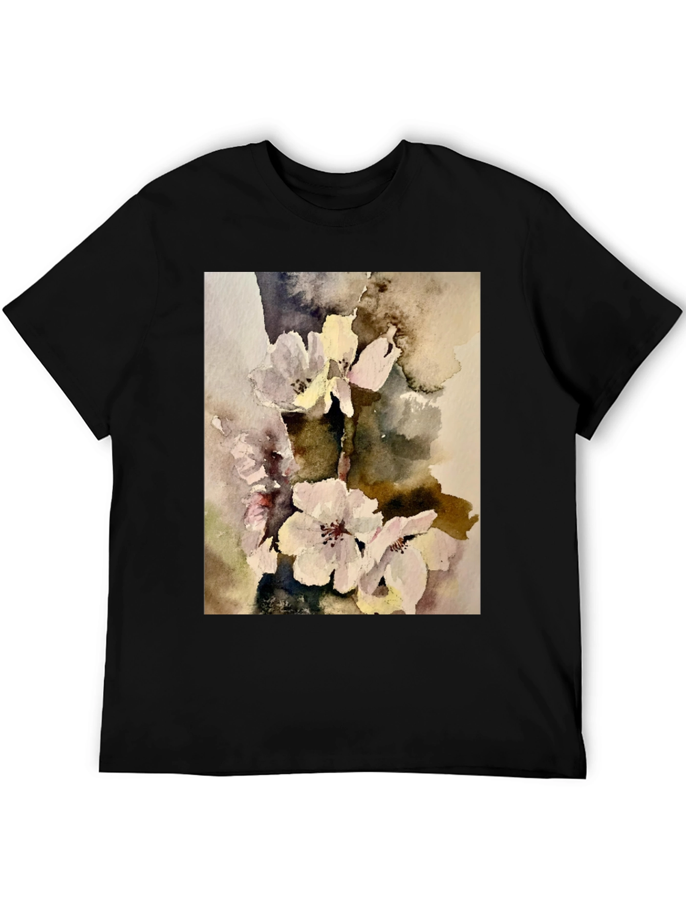 Black Floral Watercolor Print T-Shirt view 5