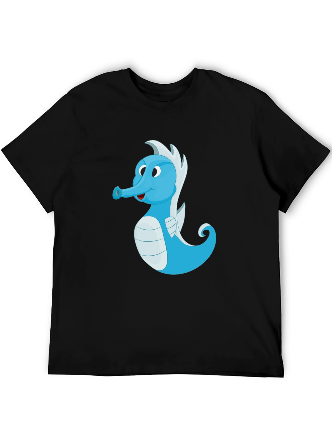 Black Cute Blue Seahorse Graphic Tee - Unisex Black T-Shirt view 5