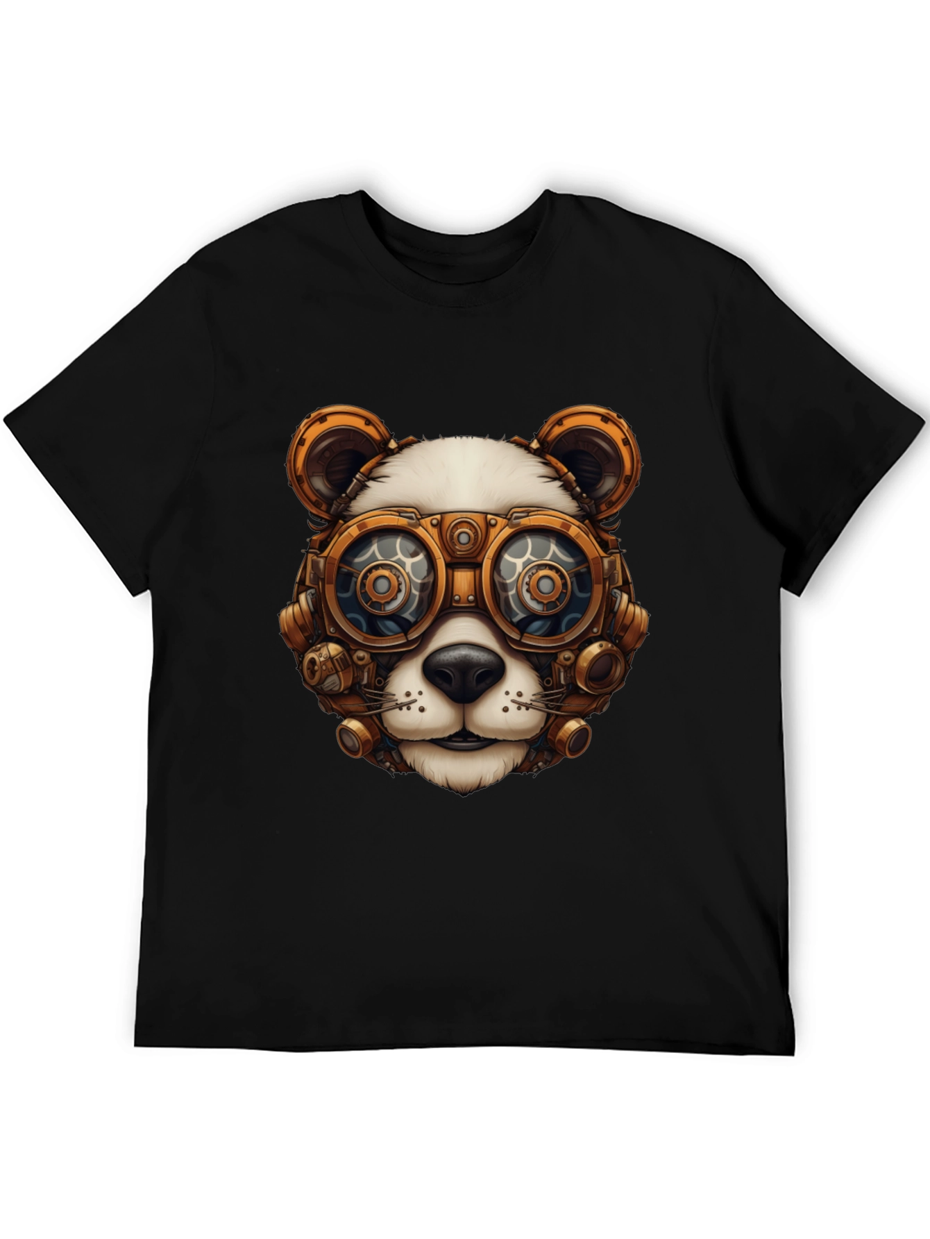 Black Steampunk Panda Graphic T-Shirt view 5