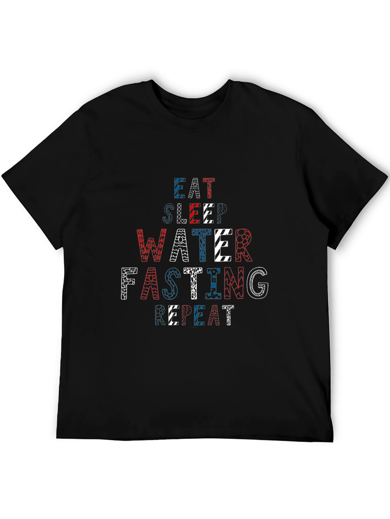 Black Eat Sleep Water Fasting Repeat Black T-Shirt view 5