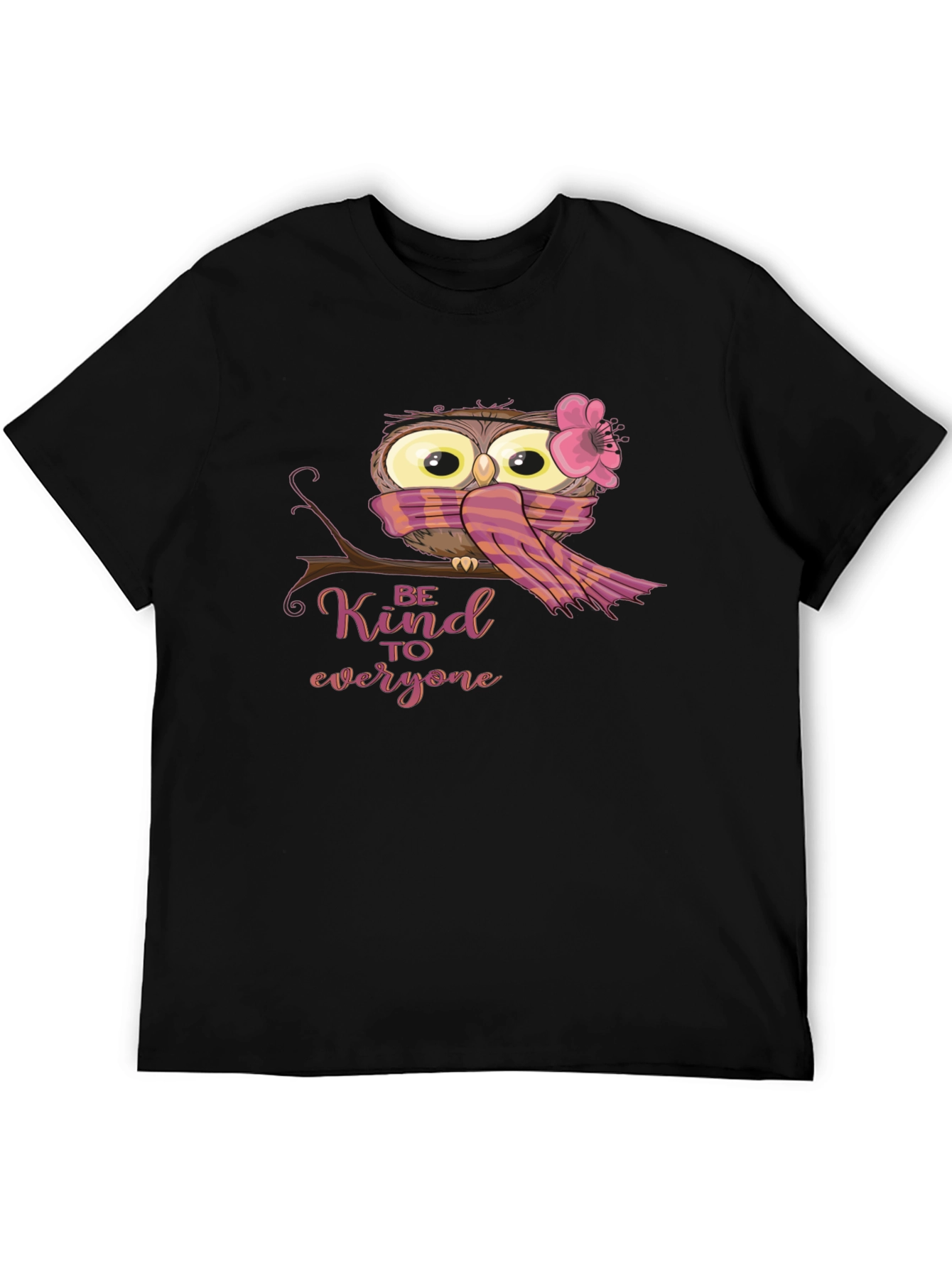 Black Cute Owl Graphic Tee - Be Kind T-Shirt view 5