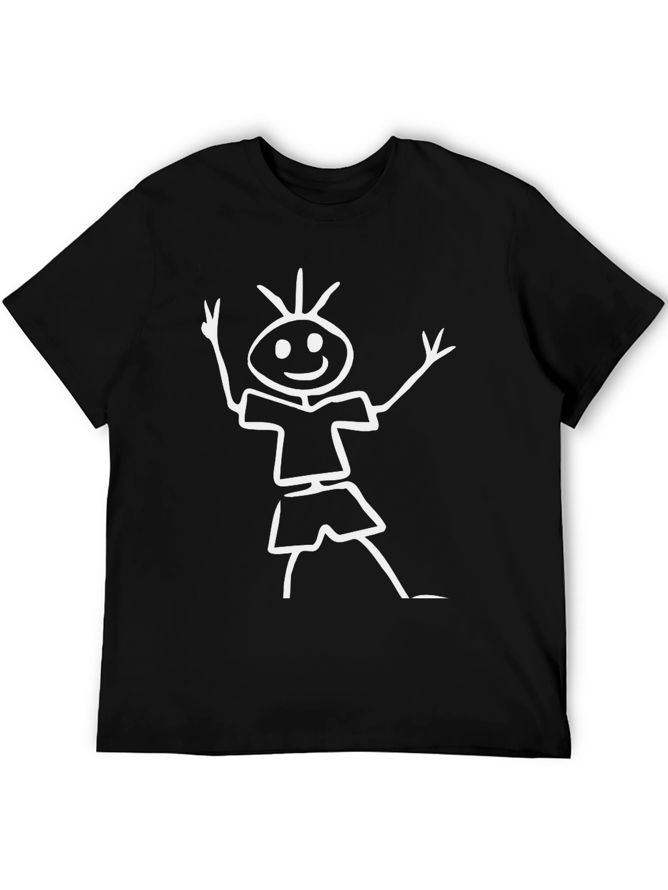 Black Funny Stick Figure Graphic Tee - Black Cotton Blend view 5