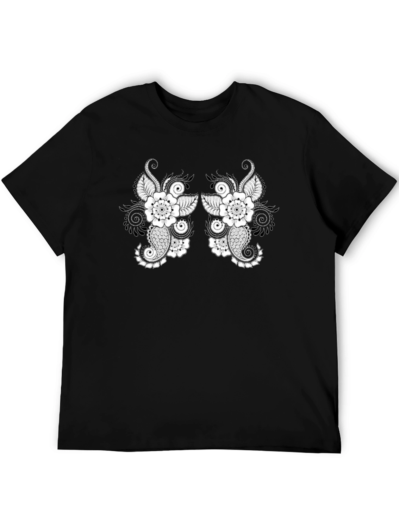 Black Black T-Shirt with Floral Paisley Design view 5