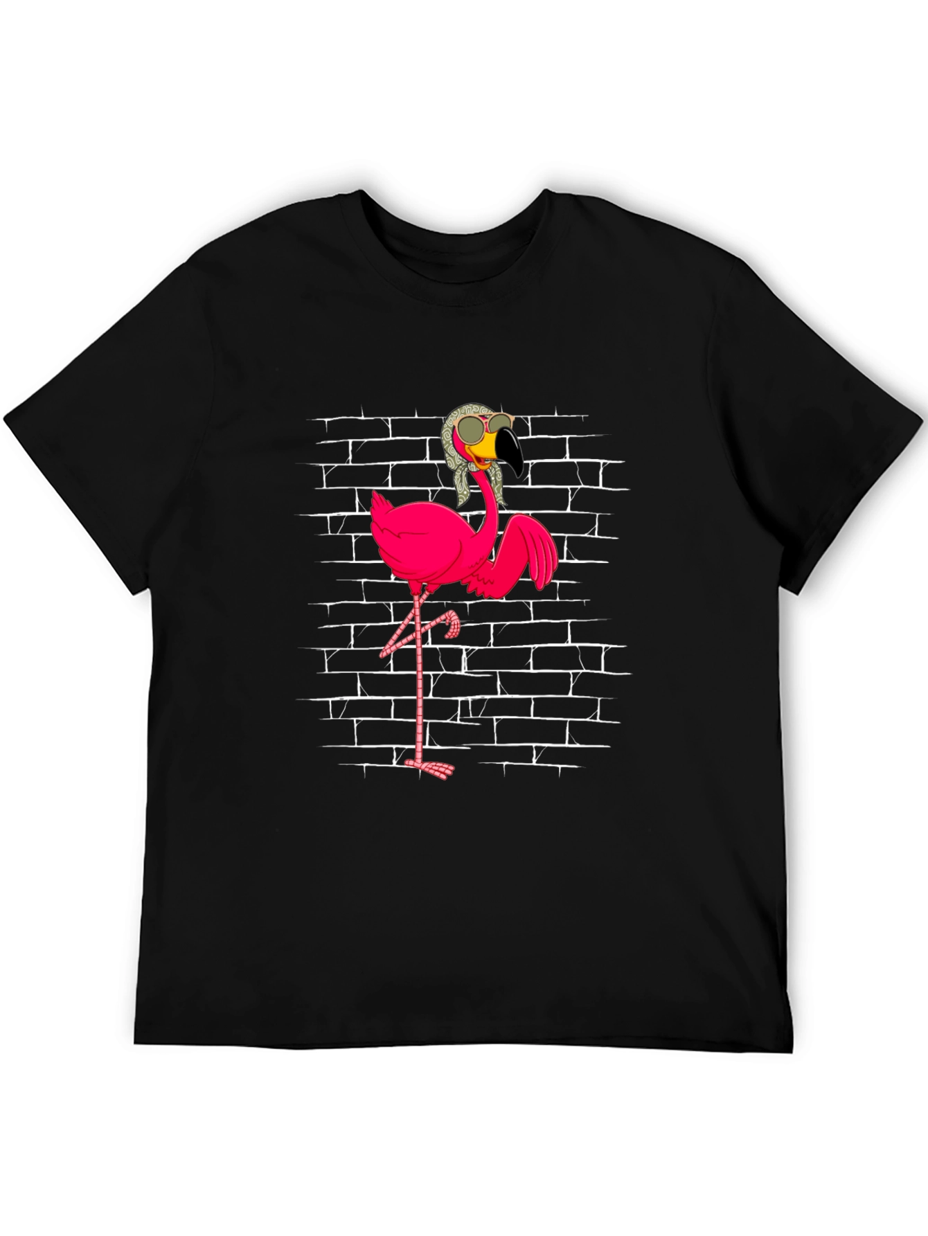 Black Flamingo with Shades T-Shirt - Black view 5