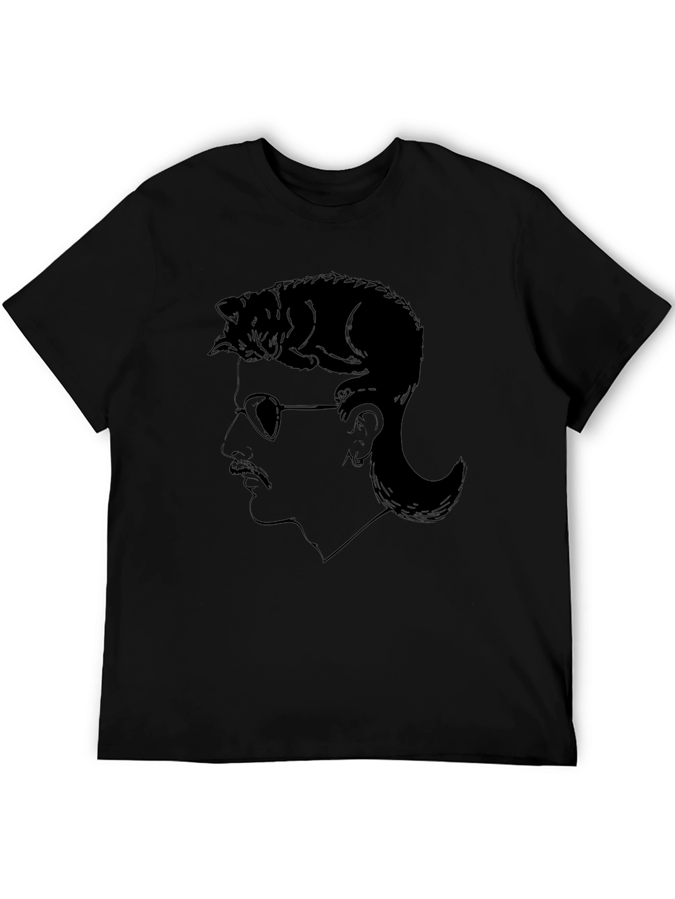 Black Cool Cat Mullet Graphic T-Shirt view 5