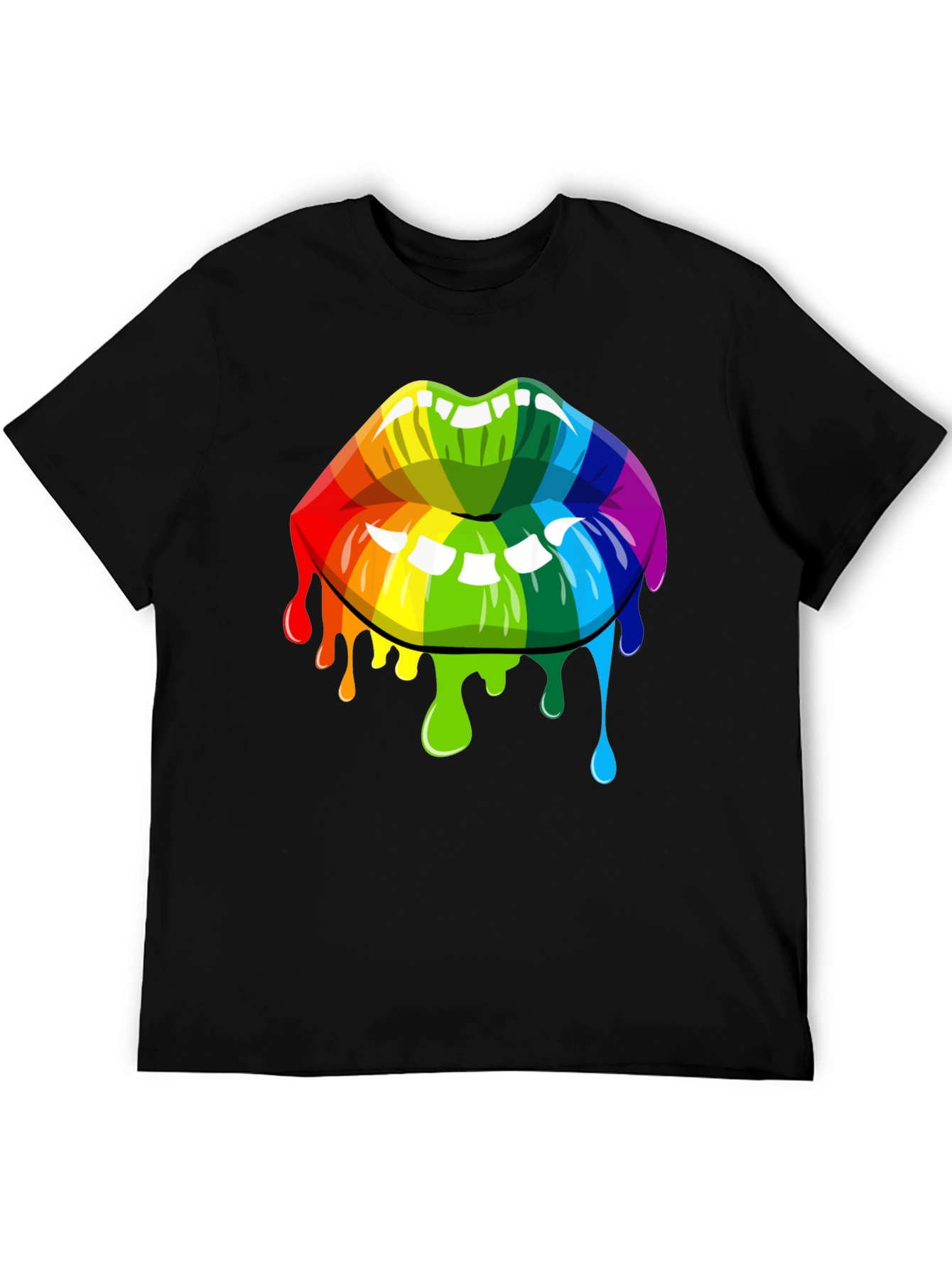 Black Rainbow Lips Graphic Tee - Unisex Black T-Shirt view 5