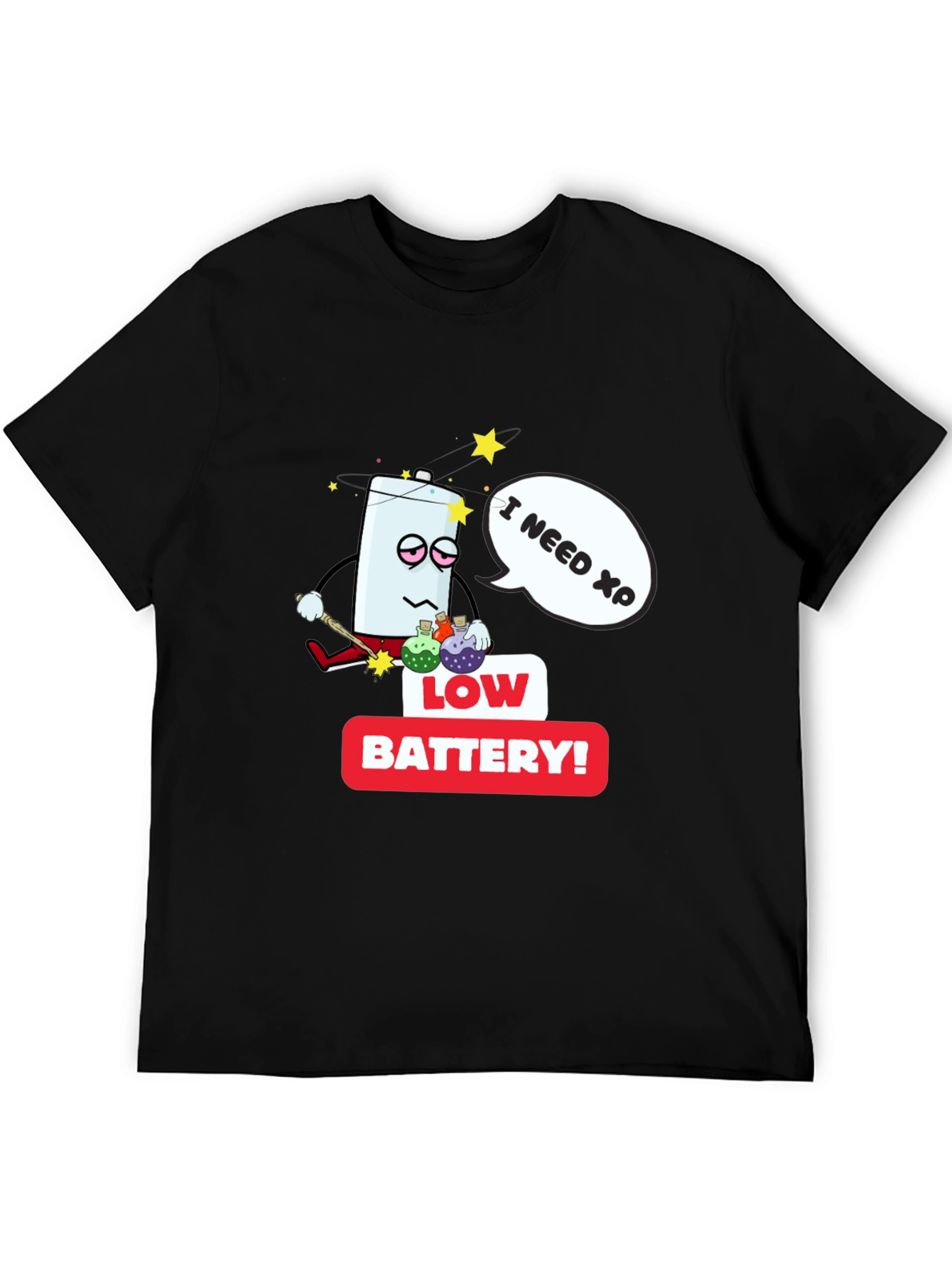 Black Low Battery XP Men's Black T-Shirt view 5