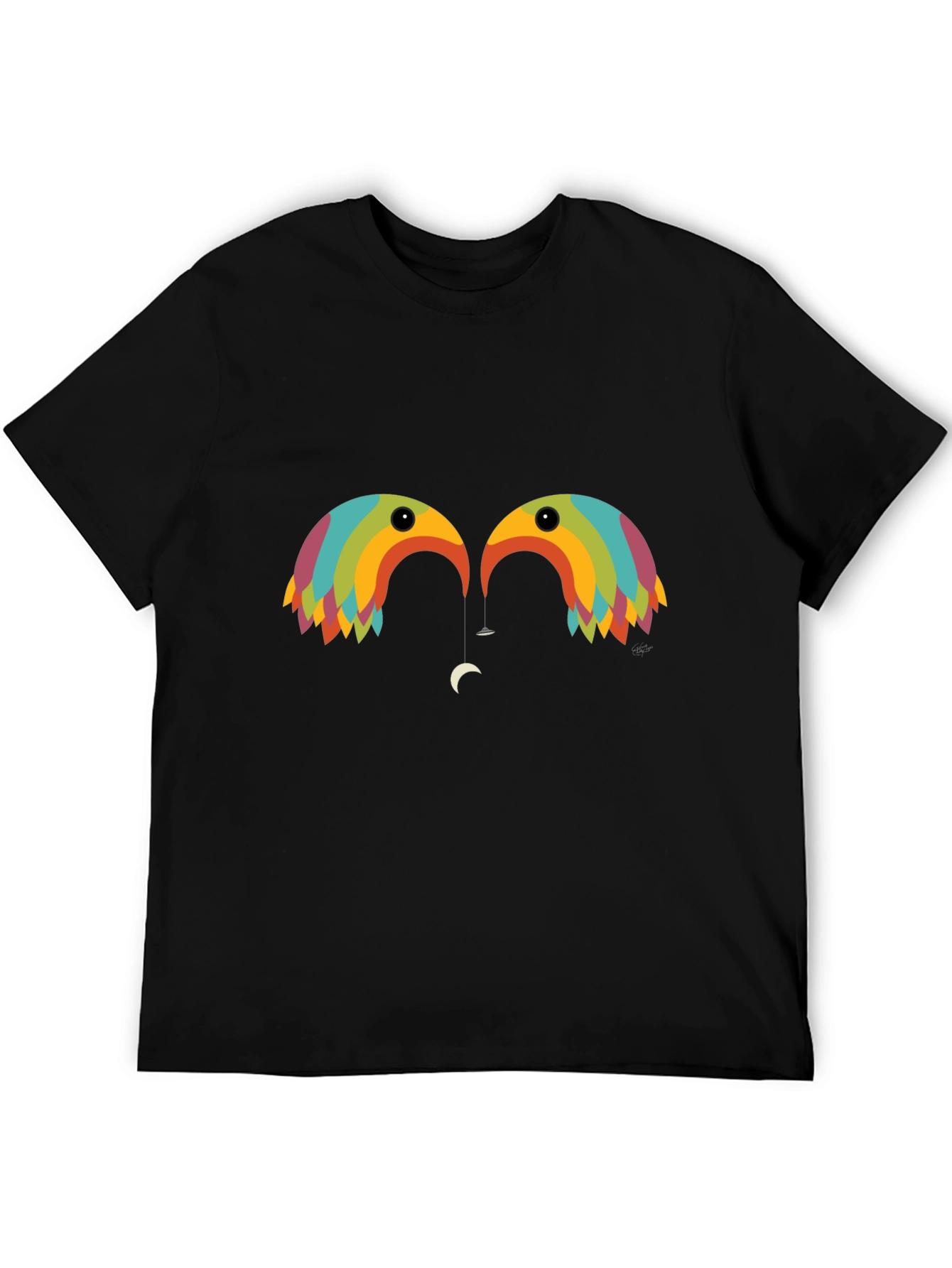 Black Rainbow Birds Graphic T-Shirt view 5