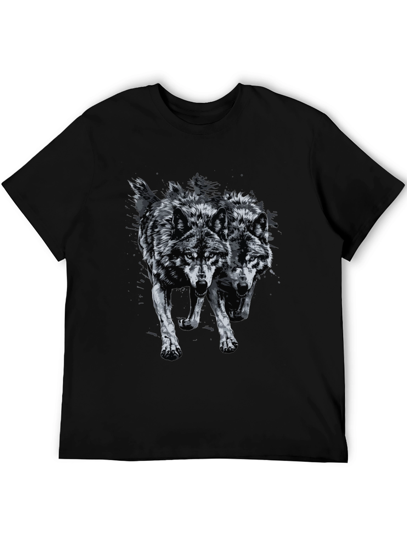 Black Two Wolves Graphic Print Tee view 5
