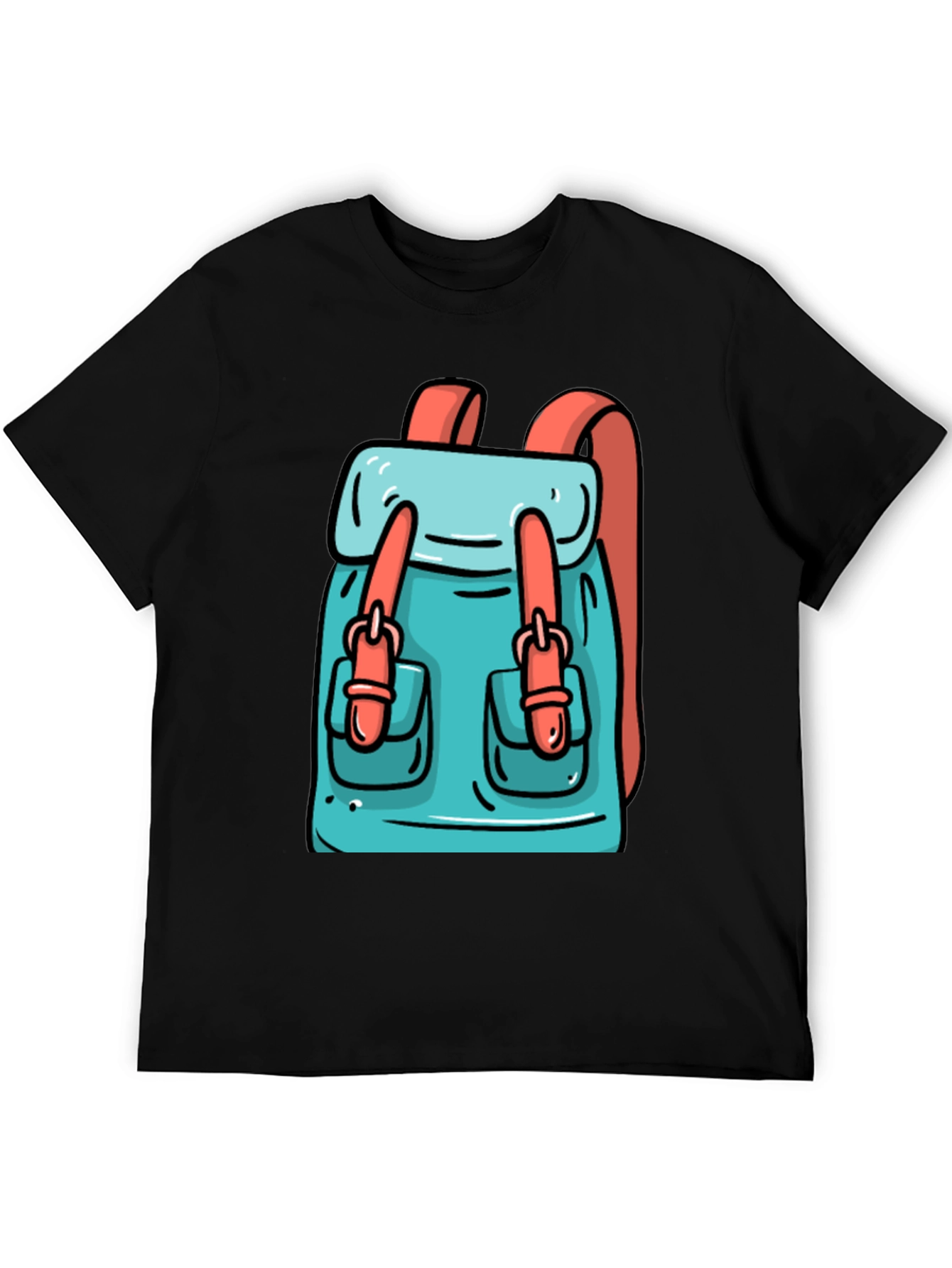 Black Backpack Cartoon Graphic Black T-Shirt view 5