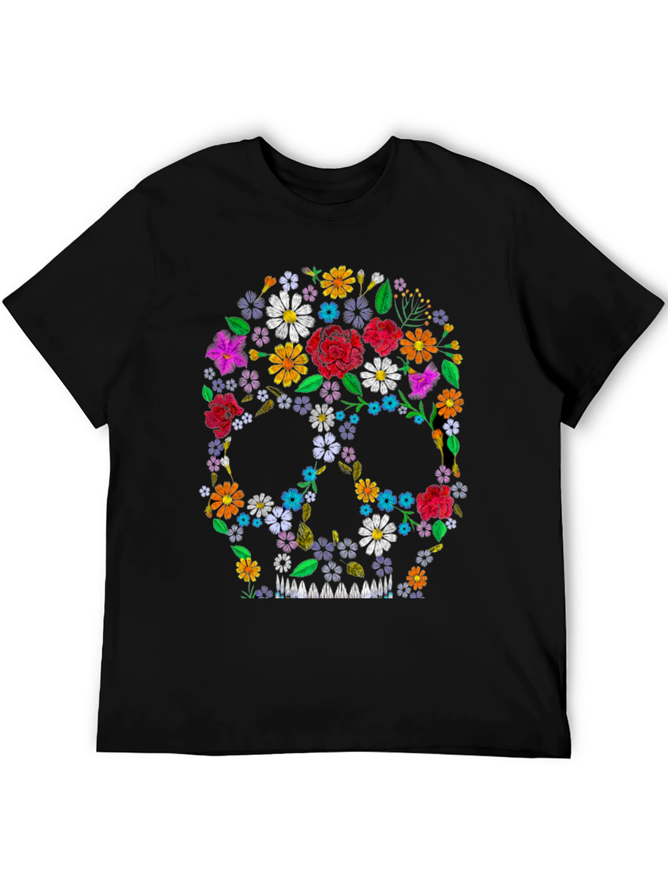 Black Floral Skull Graphic Tee - Black view 5
