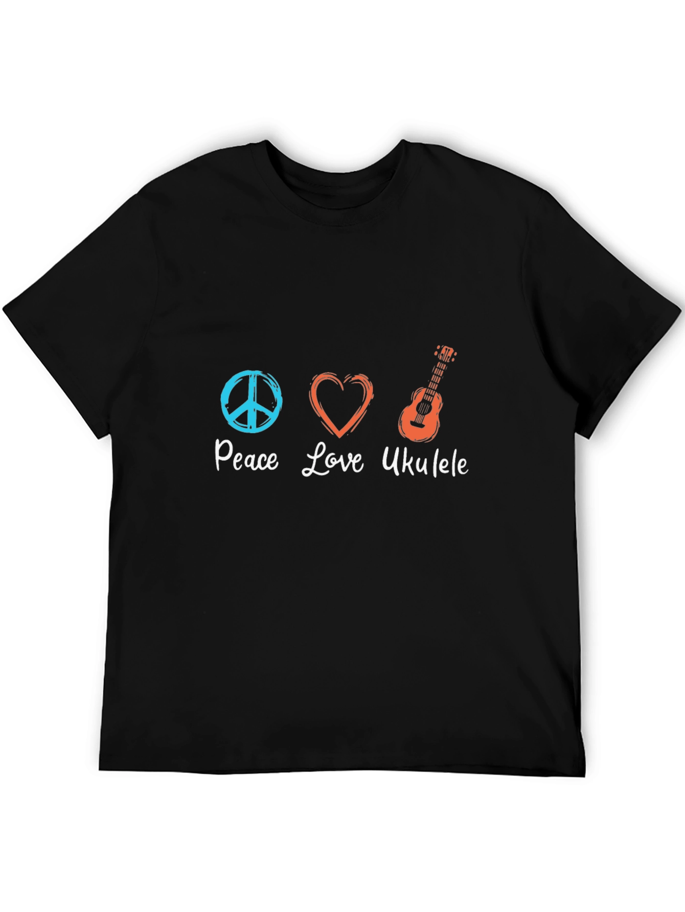 Black Peace Love Ukulele T-Shirt - Black Graphic Tee view 5