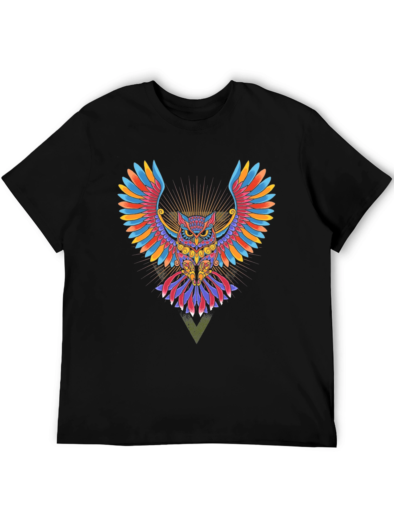 Black Colorful Owl Graphic Print Black T-Shirt view 5