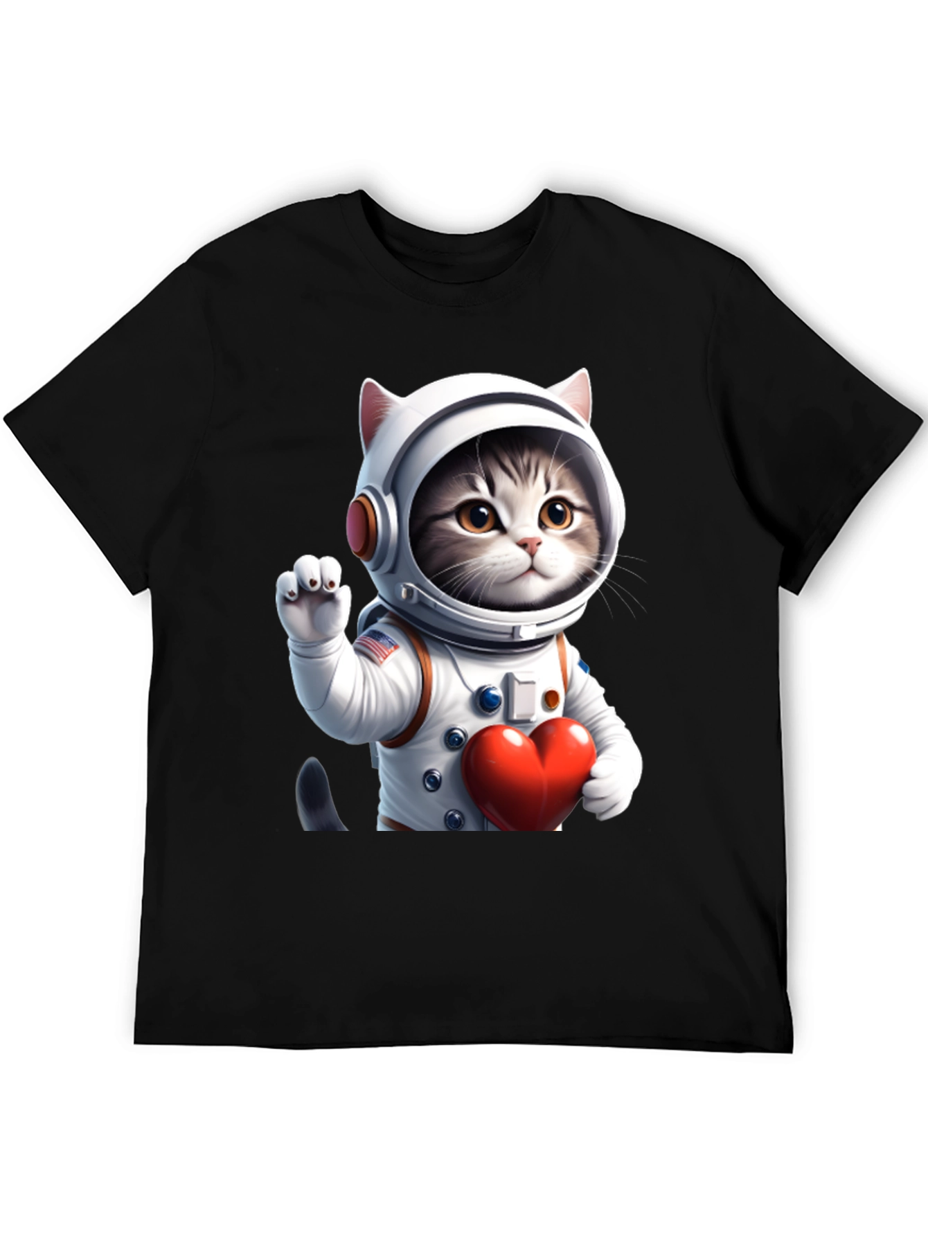 Black Cosmic Kitty T-Shirt - Astronaut Cat with Heart view 5