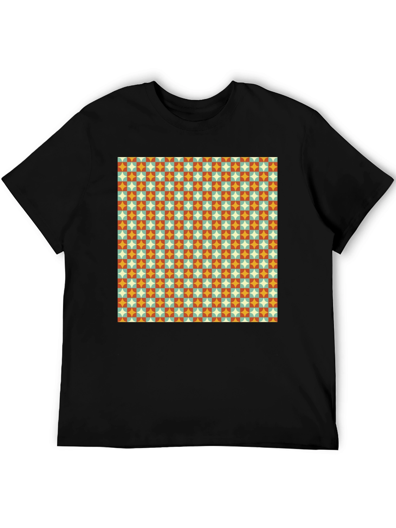 Black Retro Pattern Black T-Shirt view 5