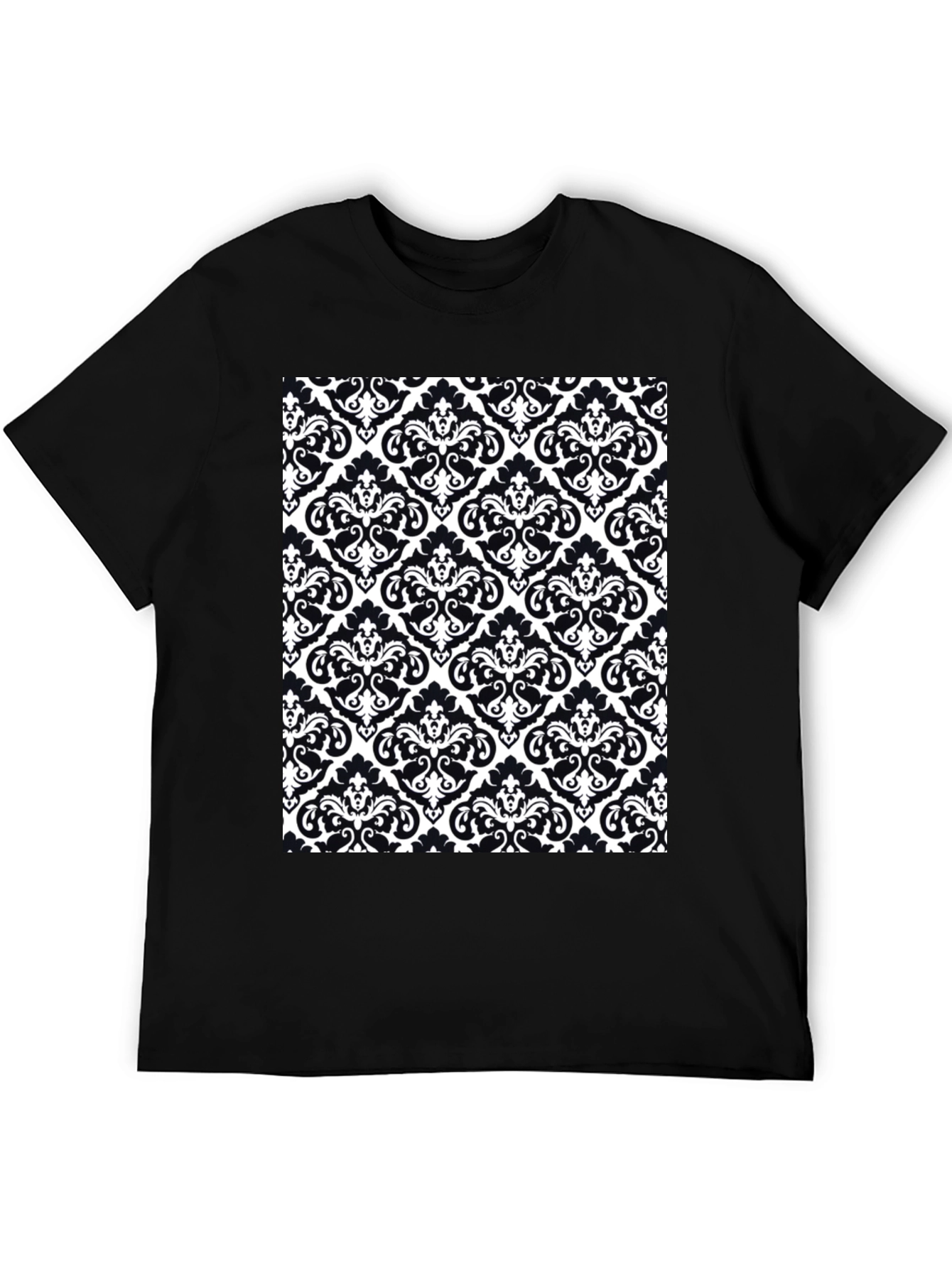 Black Stylish Black T-Shirt with Ornate Pattern Print view 5