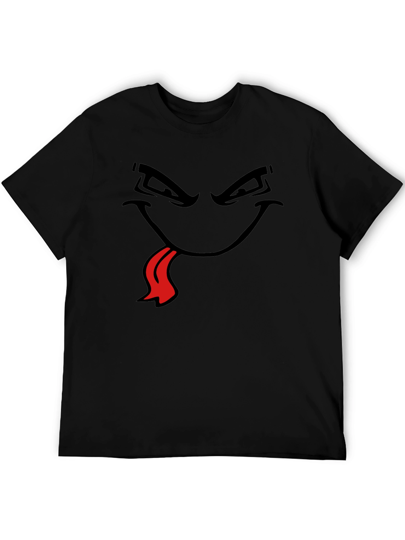 Black Men's Black T-Shirt with Cartoon Face view 5