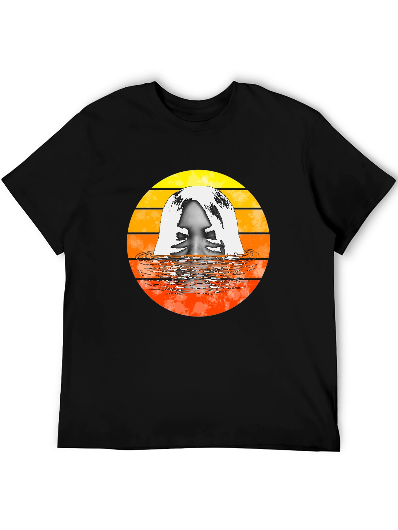 Black Retro Sunset Woman in Water Graphic T-Shirt view 5