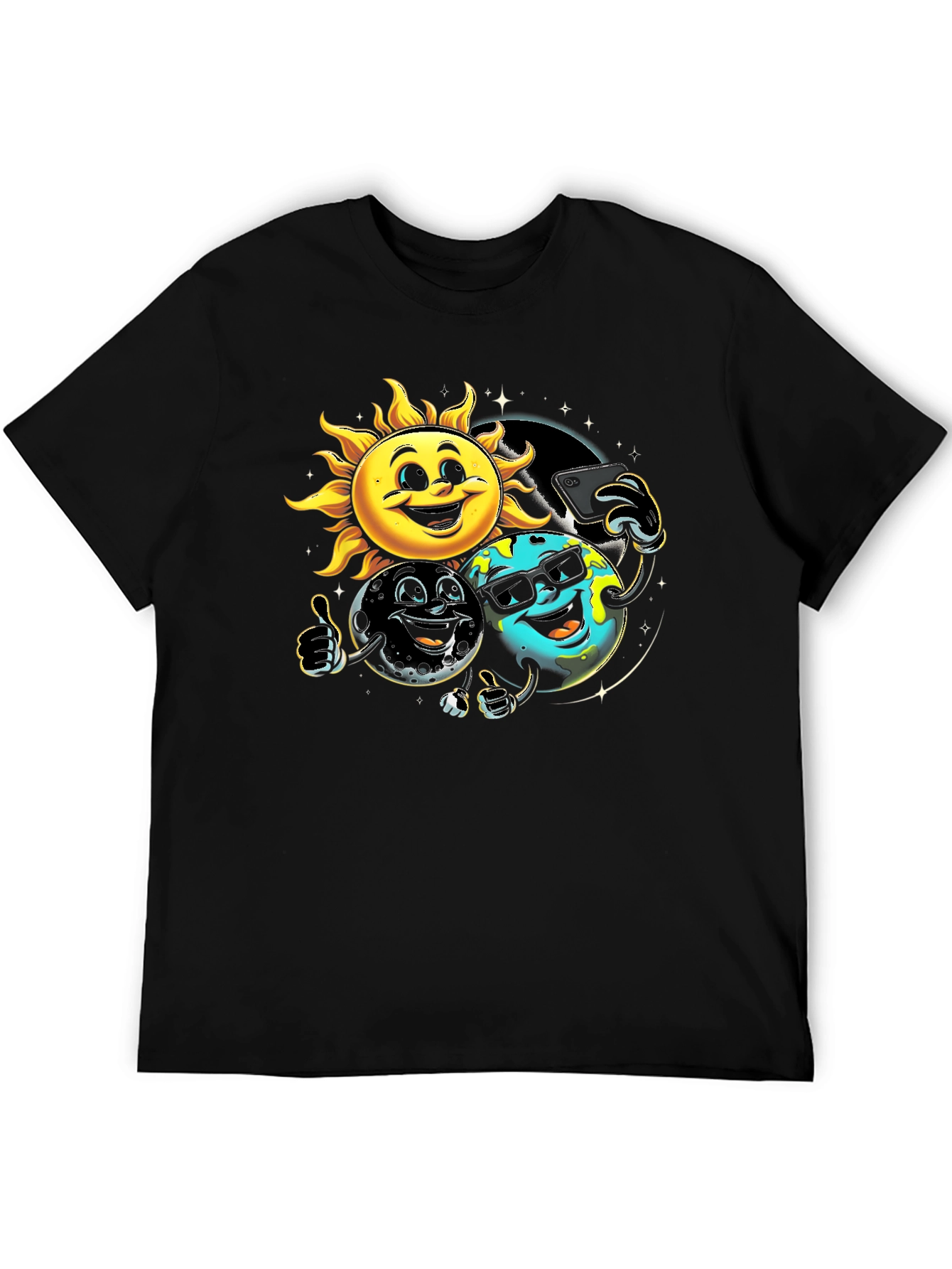 Black Cartoon Planet Selfie T-Shirt view 5