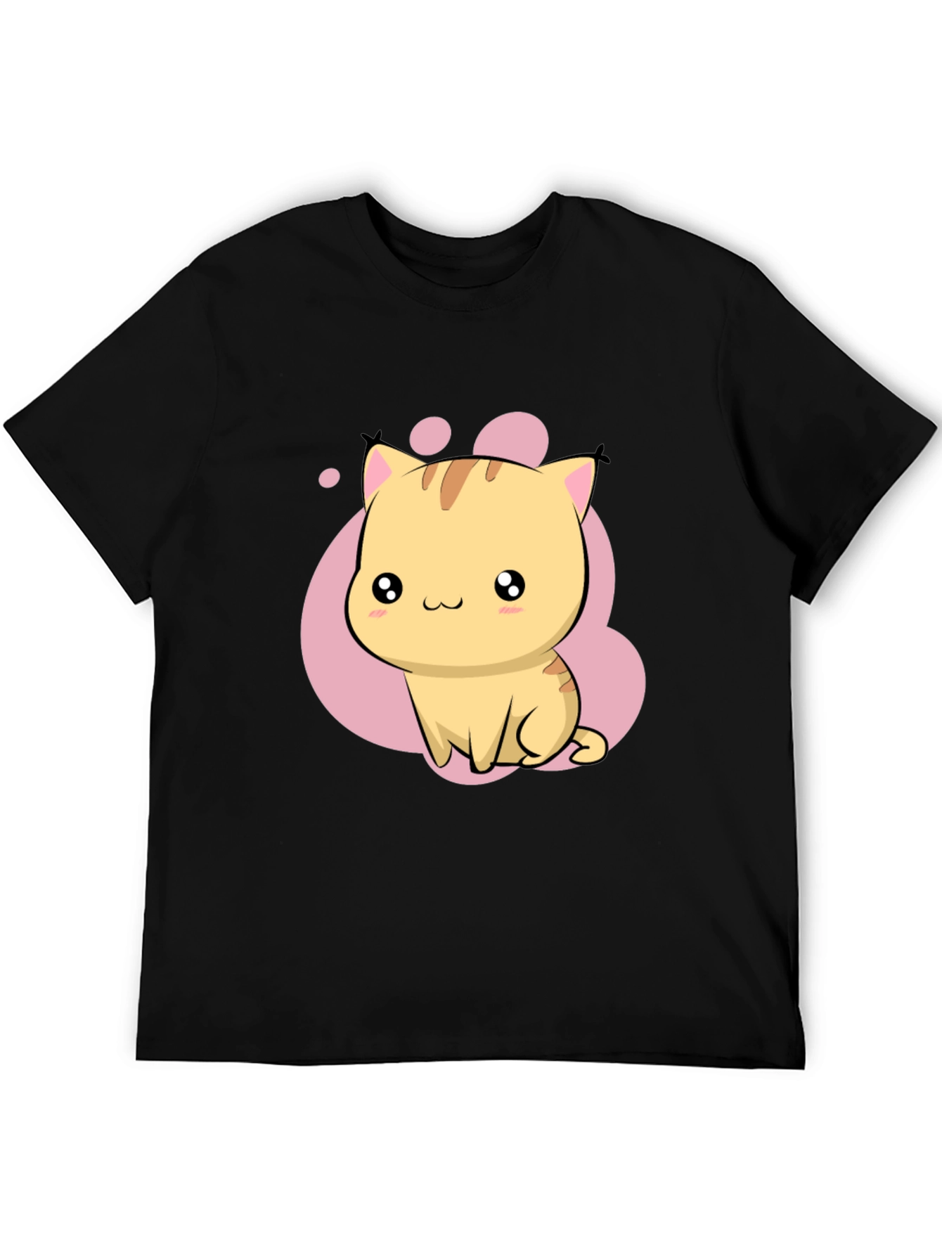 Black Cute Kawaii Cat Graphic Black T-Shirt view 5