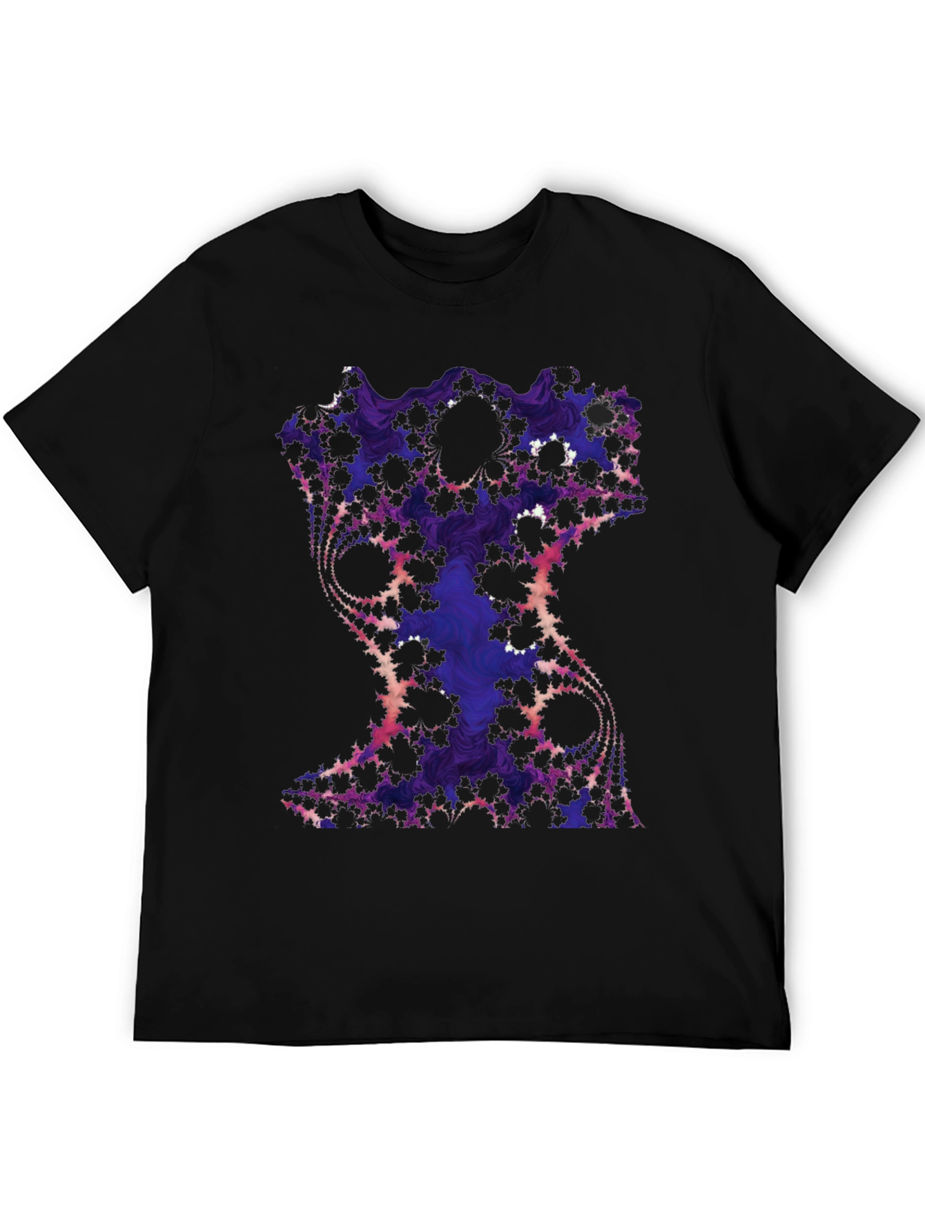 Black Fractal Art Graphic Tee - Black Cotton Blend view 5