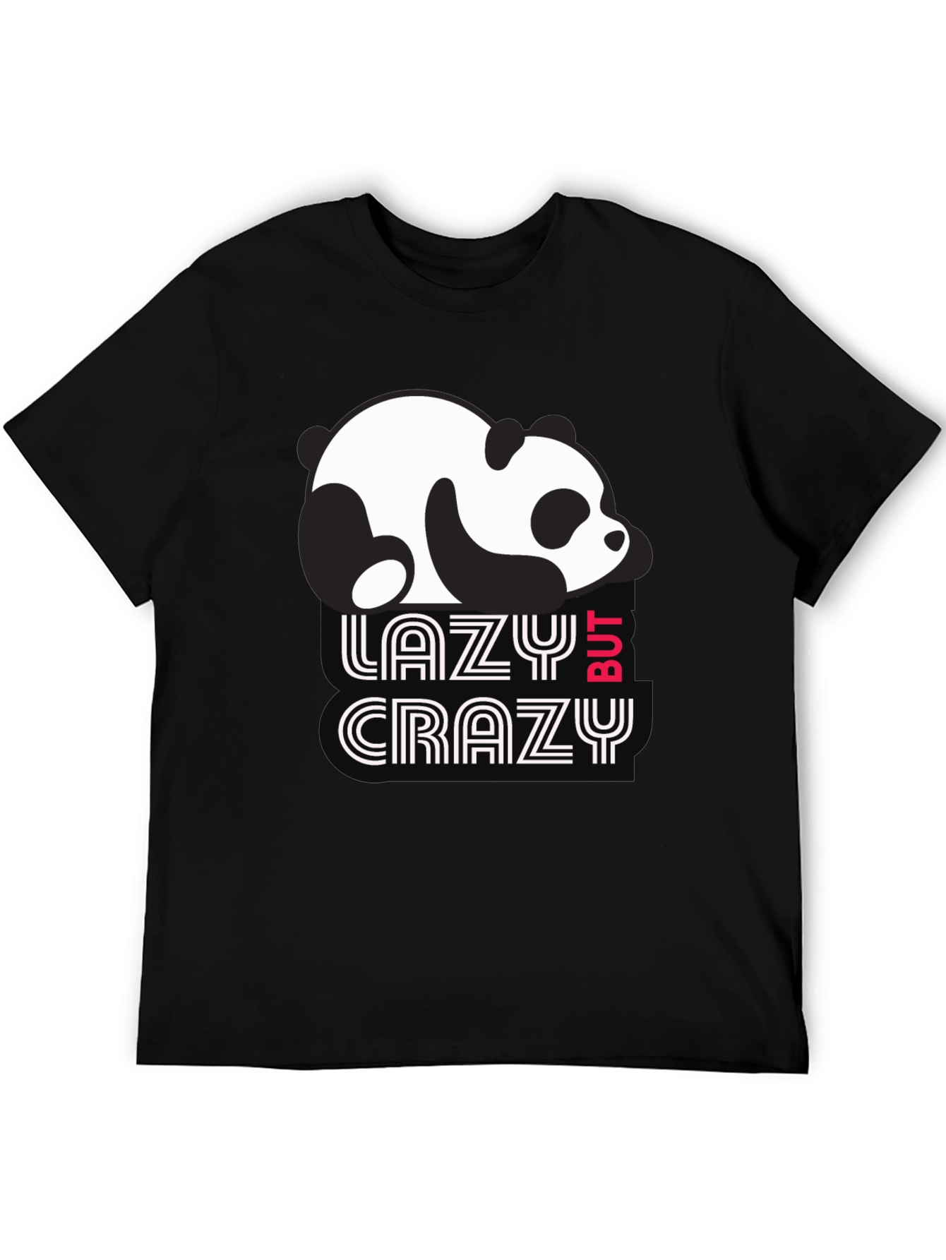 Black Lazy But Crazy Panda T-Shirt - Black Cotton Tee view 5