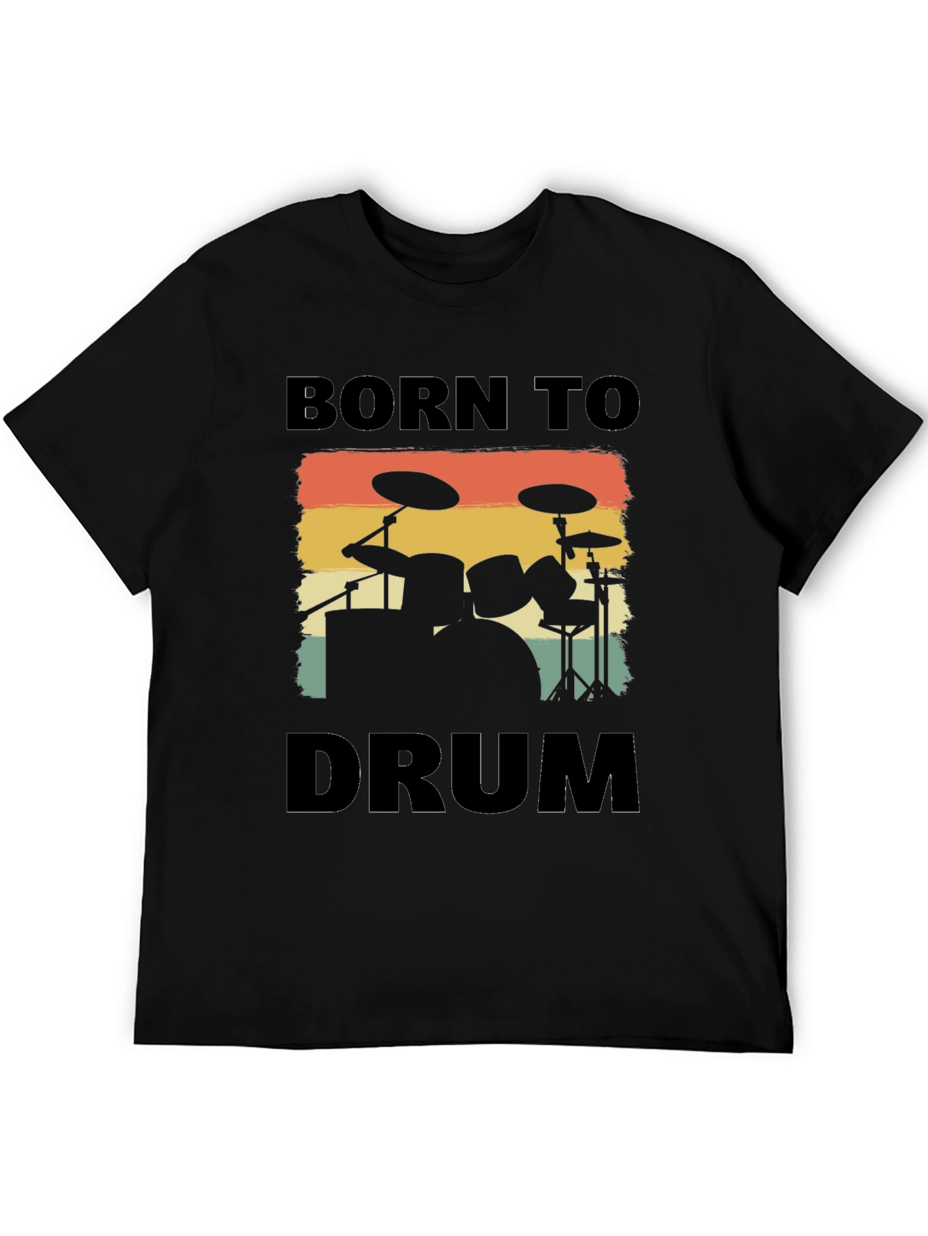 Black Born To Drum Tee - Retro Drumset Graphic T-Shirt view 5