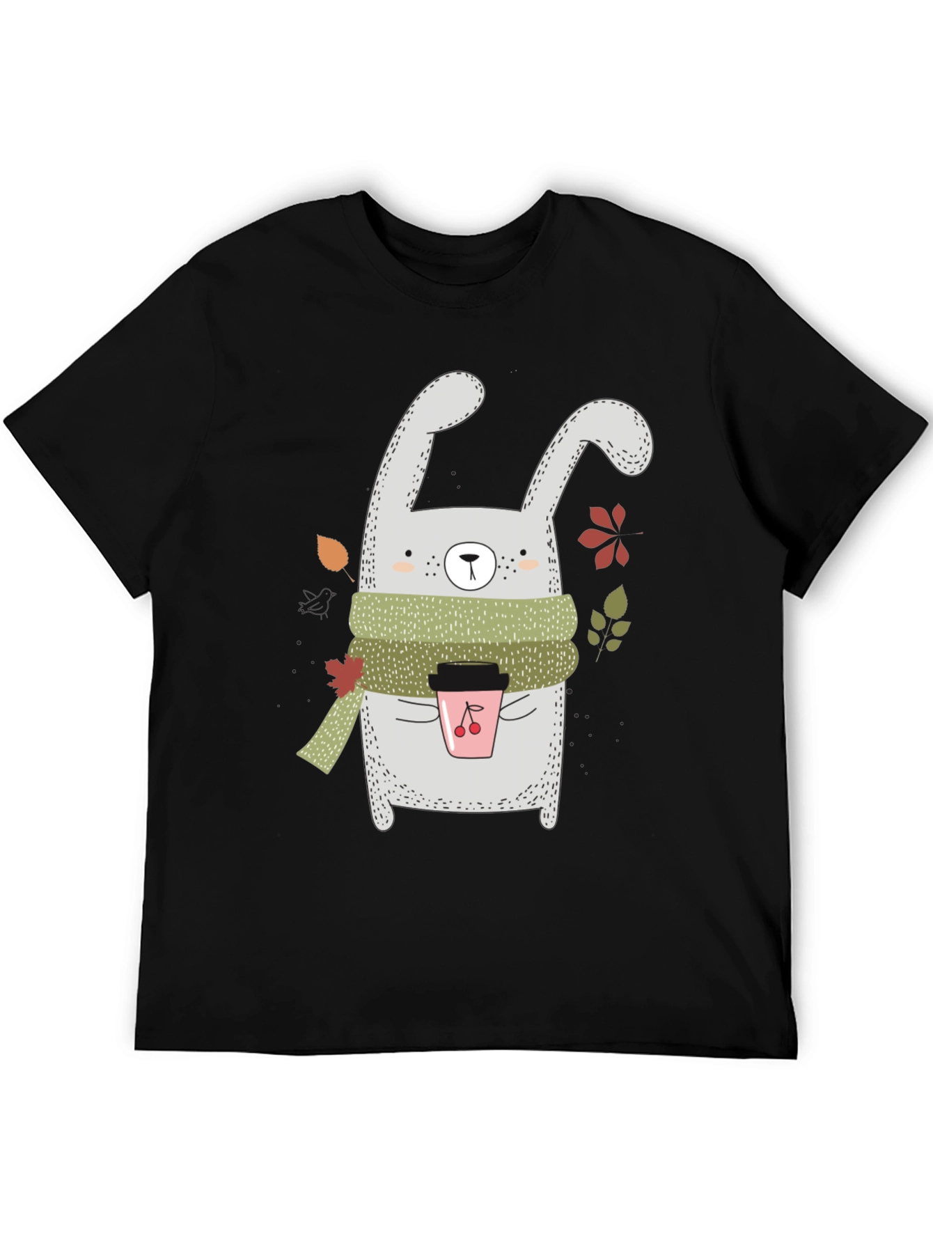 Black Cute Bunny with Coffee T-Shirt view 5