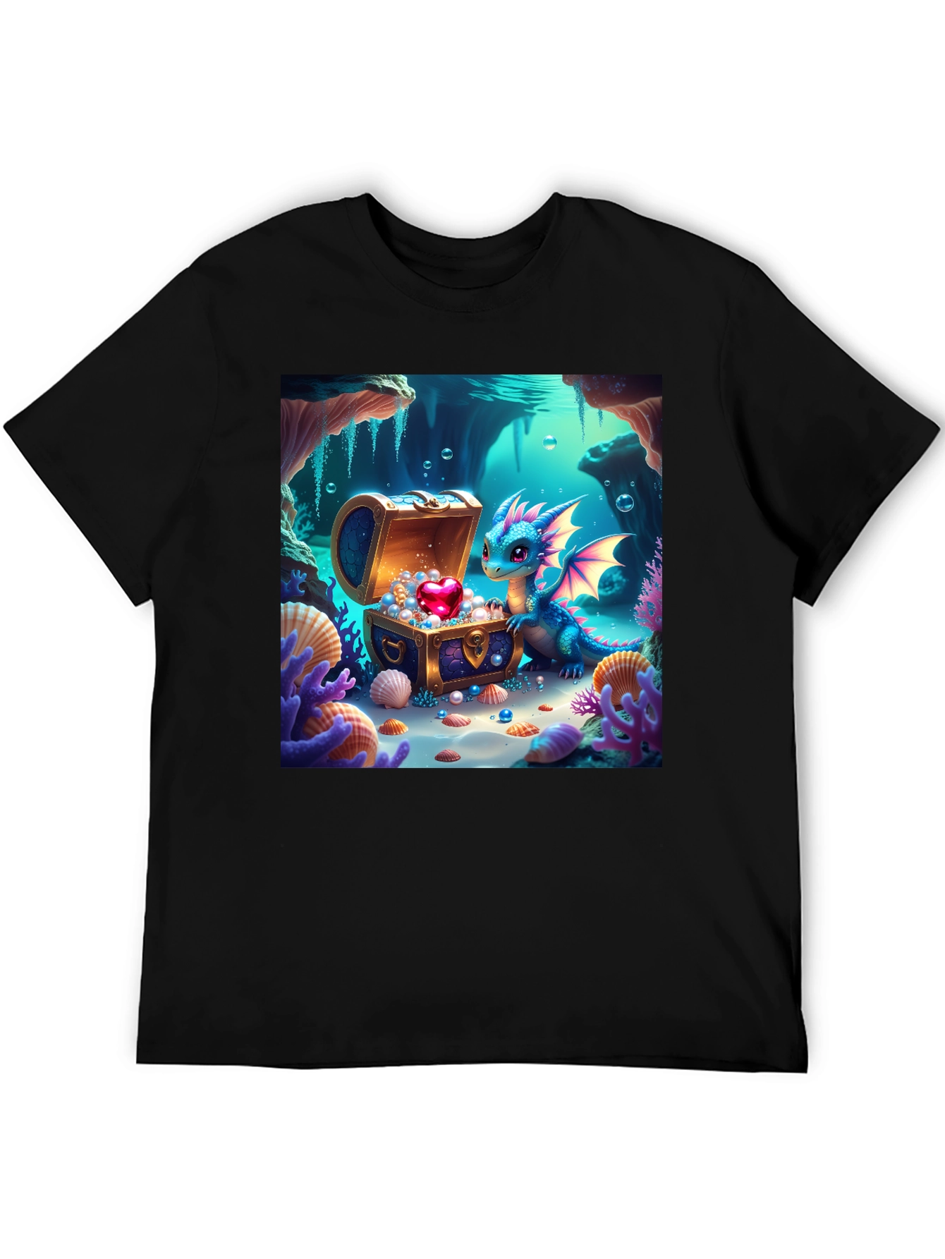 Black Dragon's Treasure T-Shirt - Fantasy Art view 5
