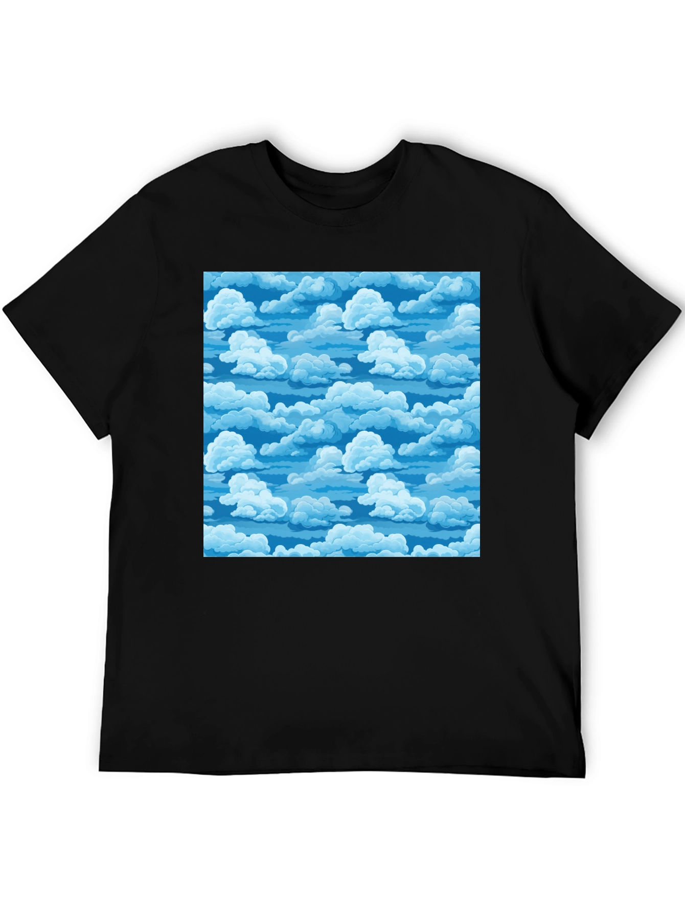 Black Sky Cloud Pattern Tee - Black Cotton Blend T-Shirt view 5