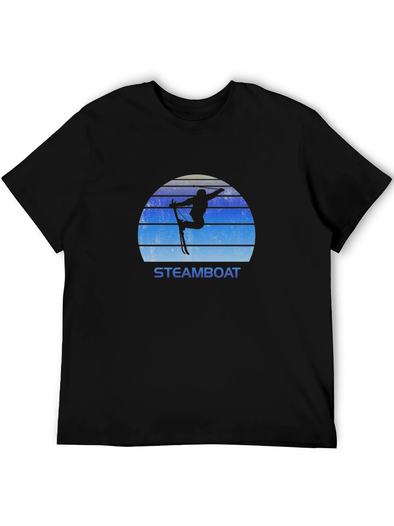 Black Steamboat Skiing T-Shirt Retro Style Black Tee view 5
