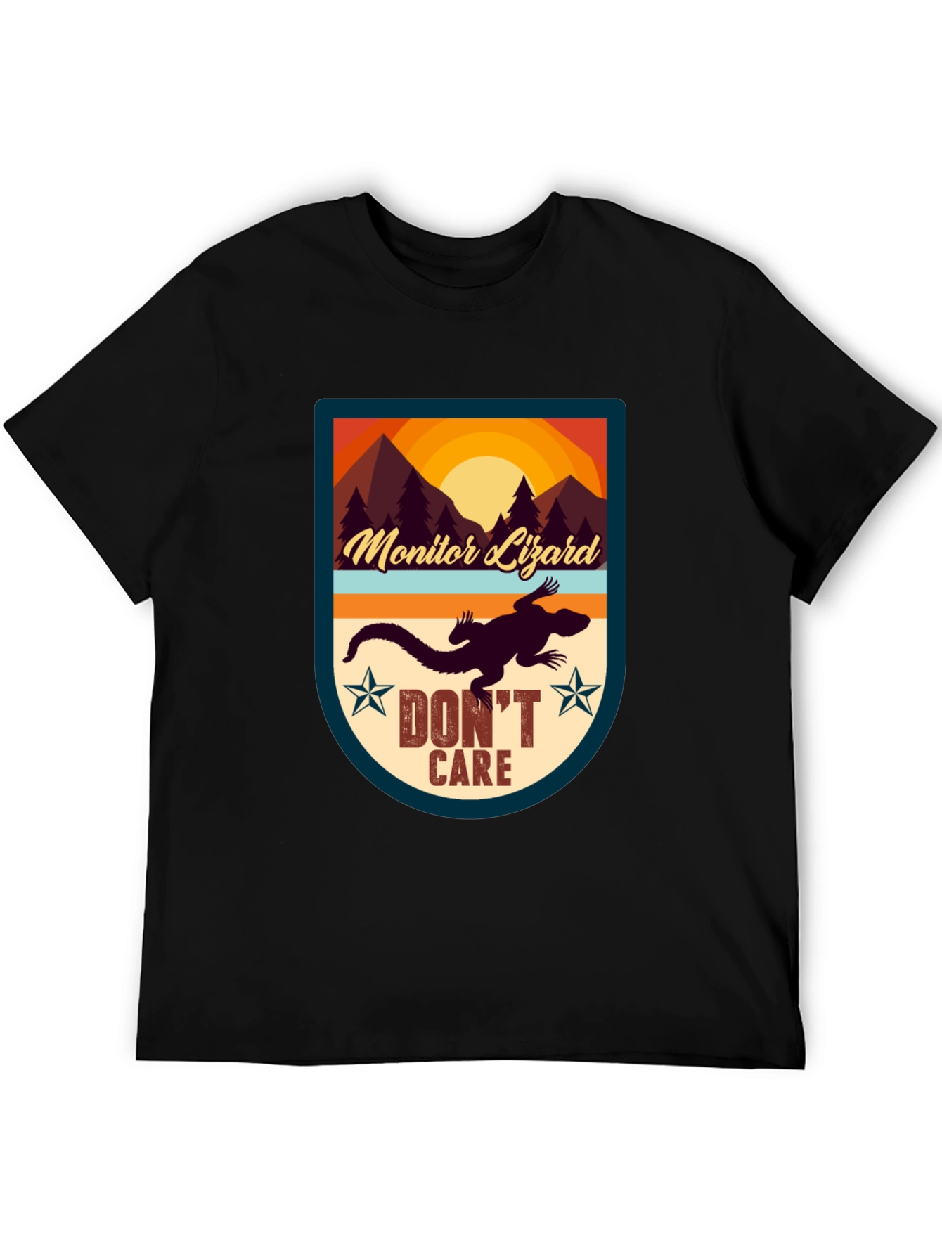 Black Monitor Lizard T-Shirt - "Don't Care" Graphic Tee view 5