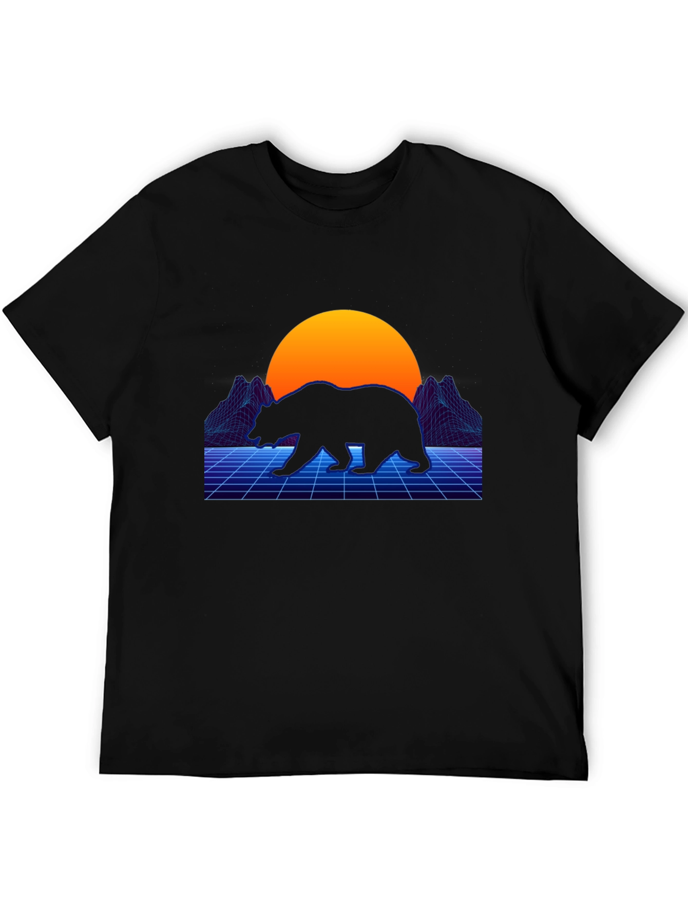 Black Retro Bear T-Shirt - Synthwave Style view 5
