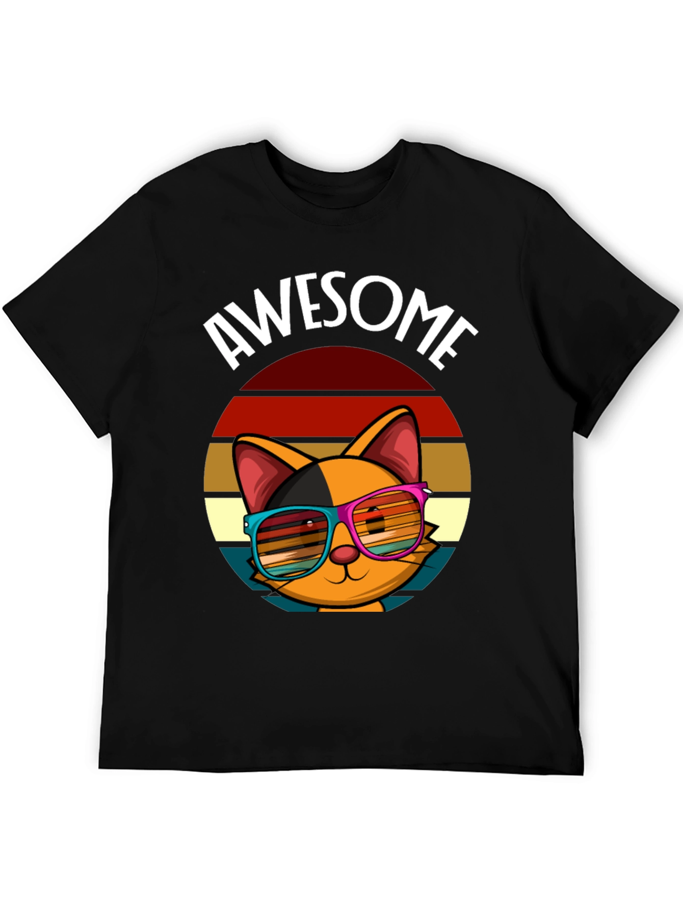 Black Awesome Cat T-Shirt with Retro Sunglasses view 5