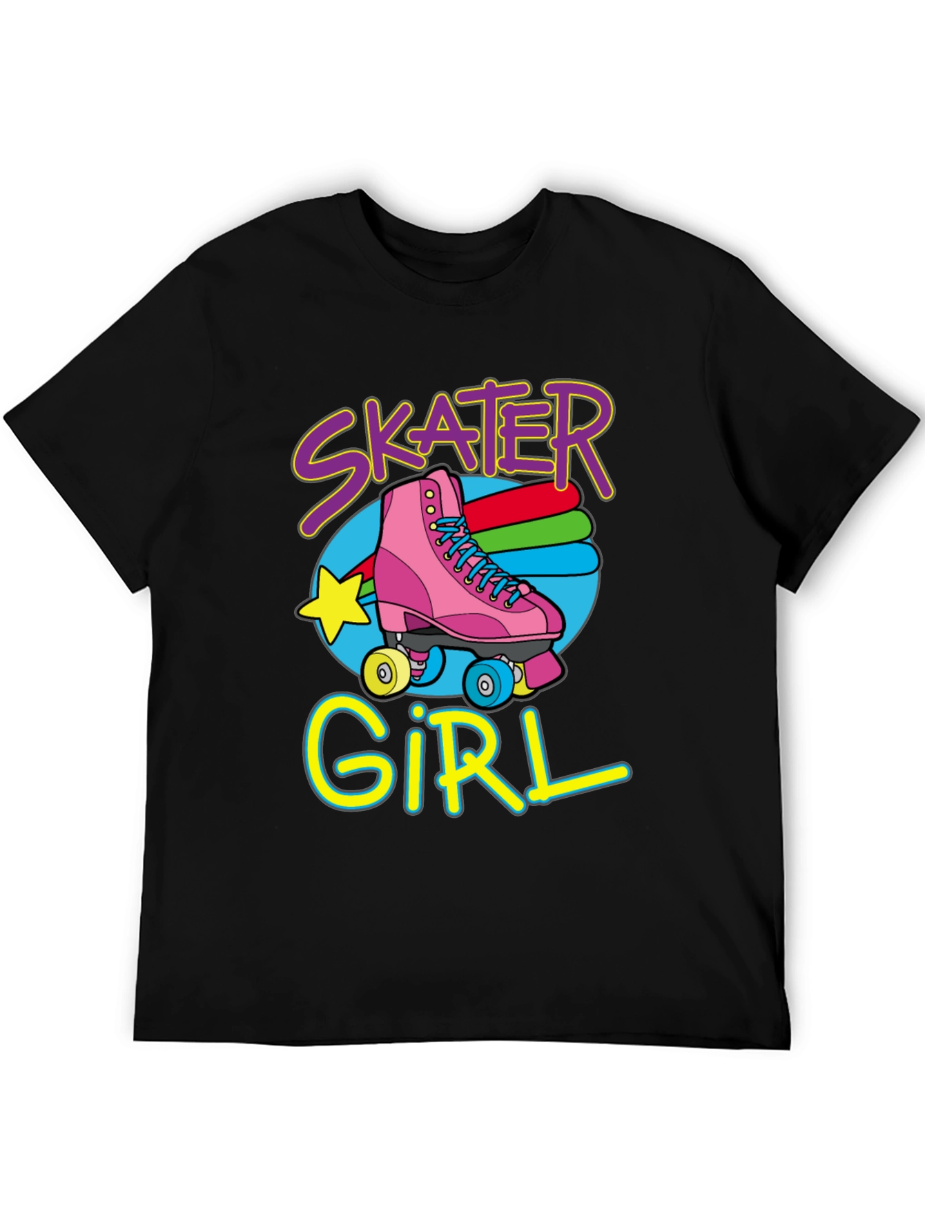 Black Skater Girl T-Shirt: Retro Roller Skate Design view 5