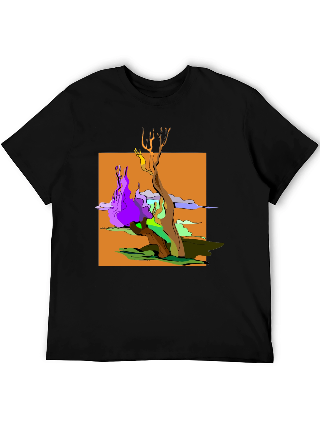 Black Abstract Tree Graphic Black T-Shirt view 5