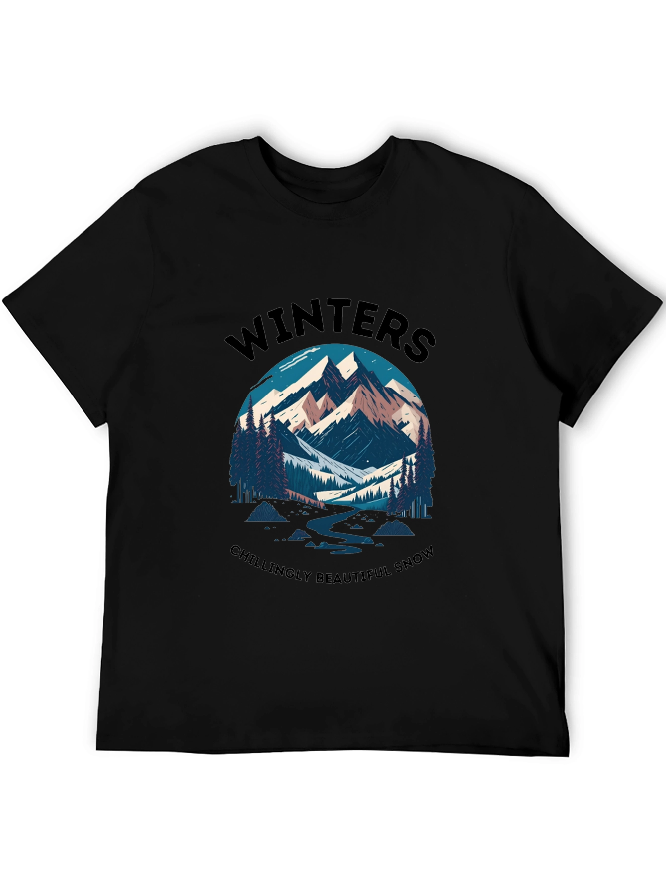 Black Winter Mountain Scene Graphic Tee view 5