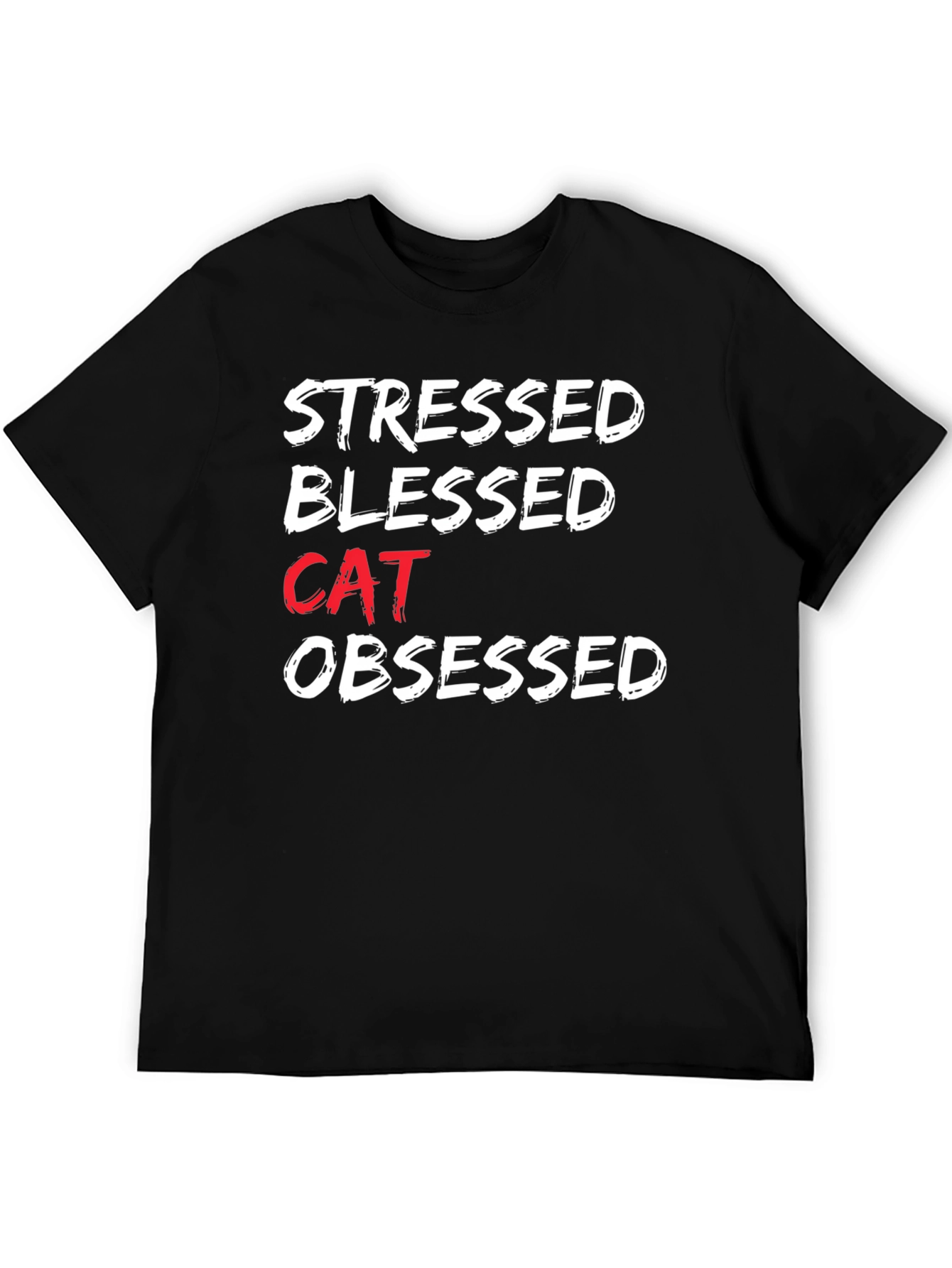 Black Stressed Blessed Cat Obsessed Graphic Tee view 5