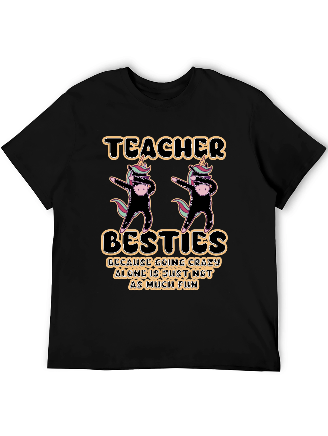 Black Teacher Besties Unicorn Dabbing Graphic T-Shirt view 5