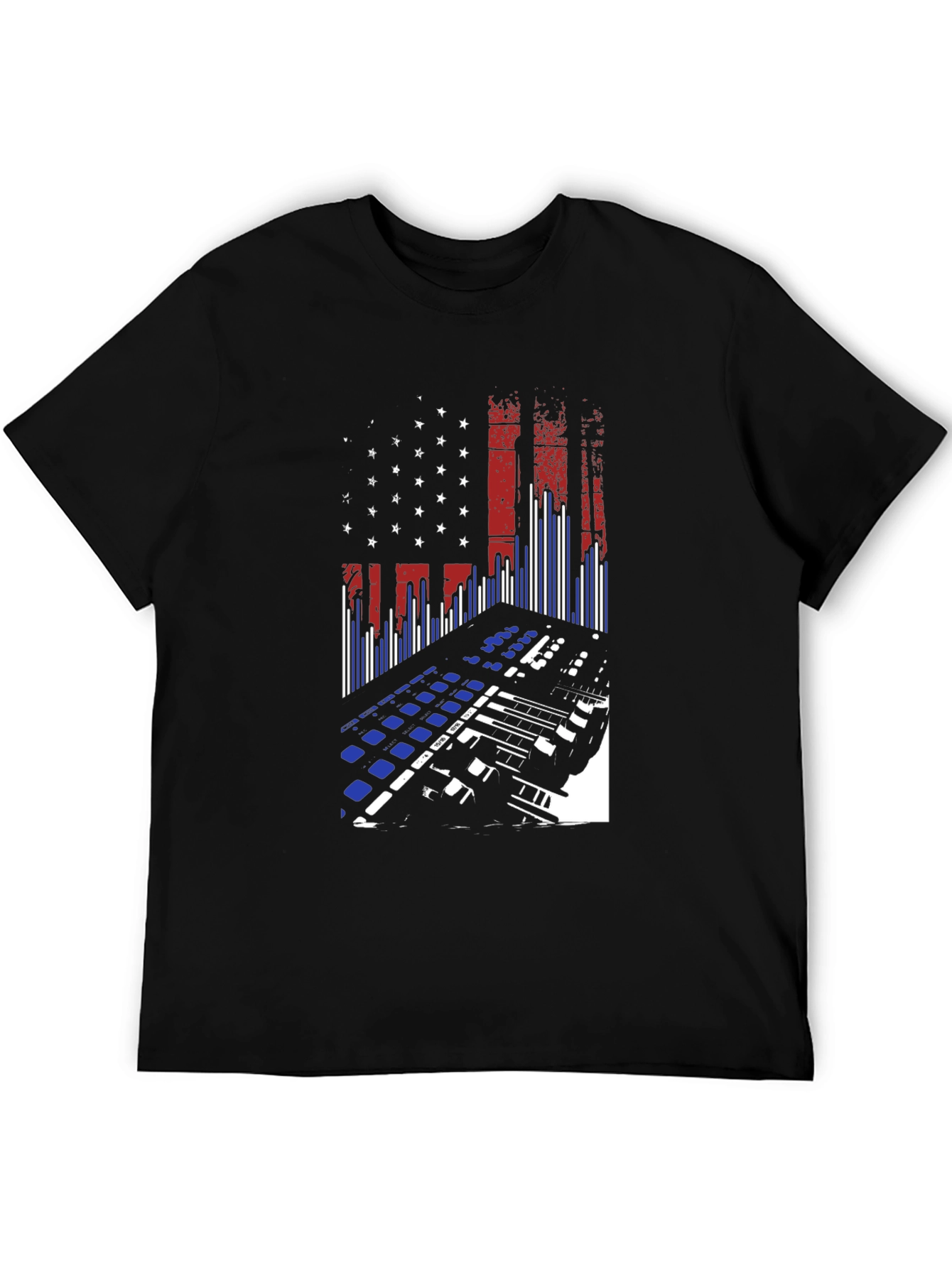 Black American Flag DJ Keyboard Black T-Shirt view 5