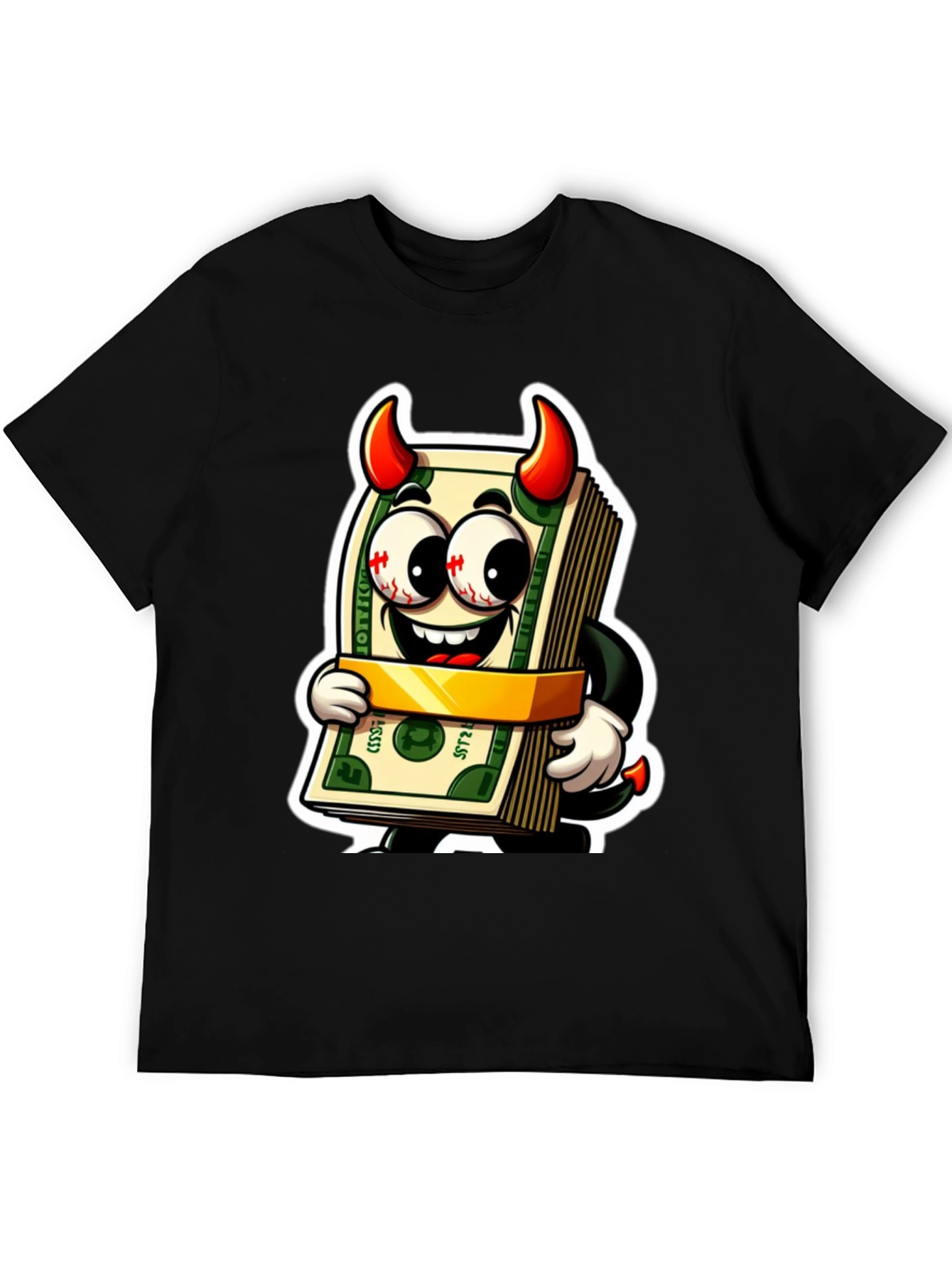 Black Money Devil Graphic Tee - Cartoon Cash Shirt view 5