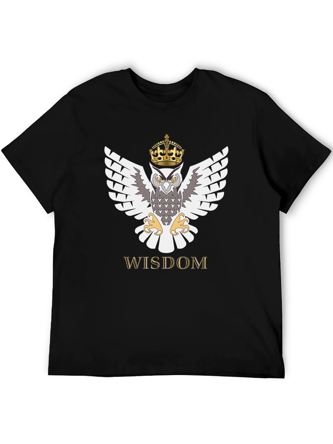 Black Wisdom Owl King Crown T-Shirt - Black view 5