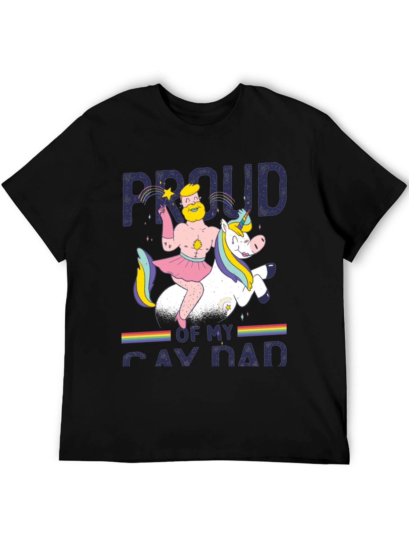 Black Proud Gay Dad T-Shirt - Rainbow Unicorn Dad Pride Tee view 5