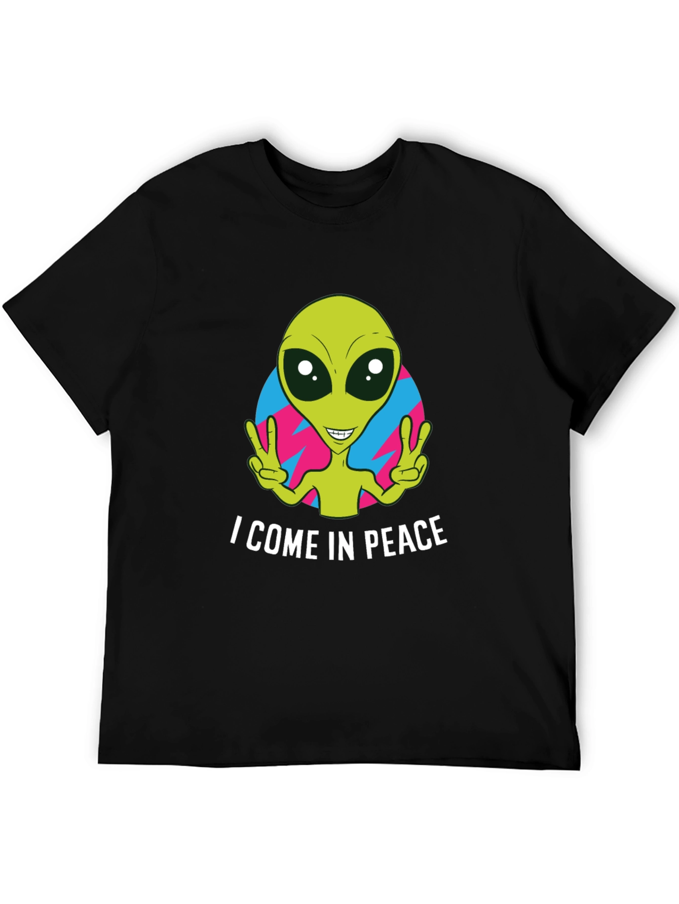 Black Peace Alien Graphic T-Shirt - Black, Short Sleeve view 5