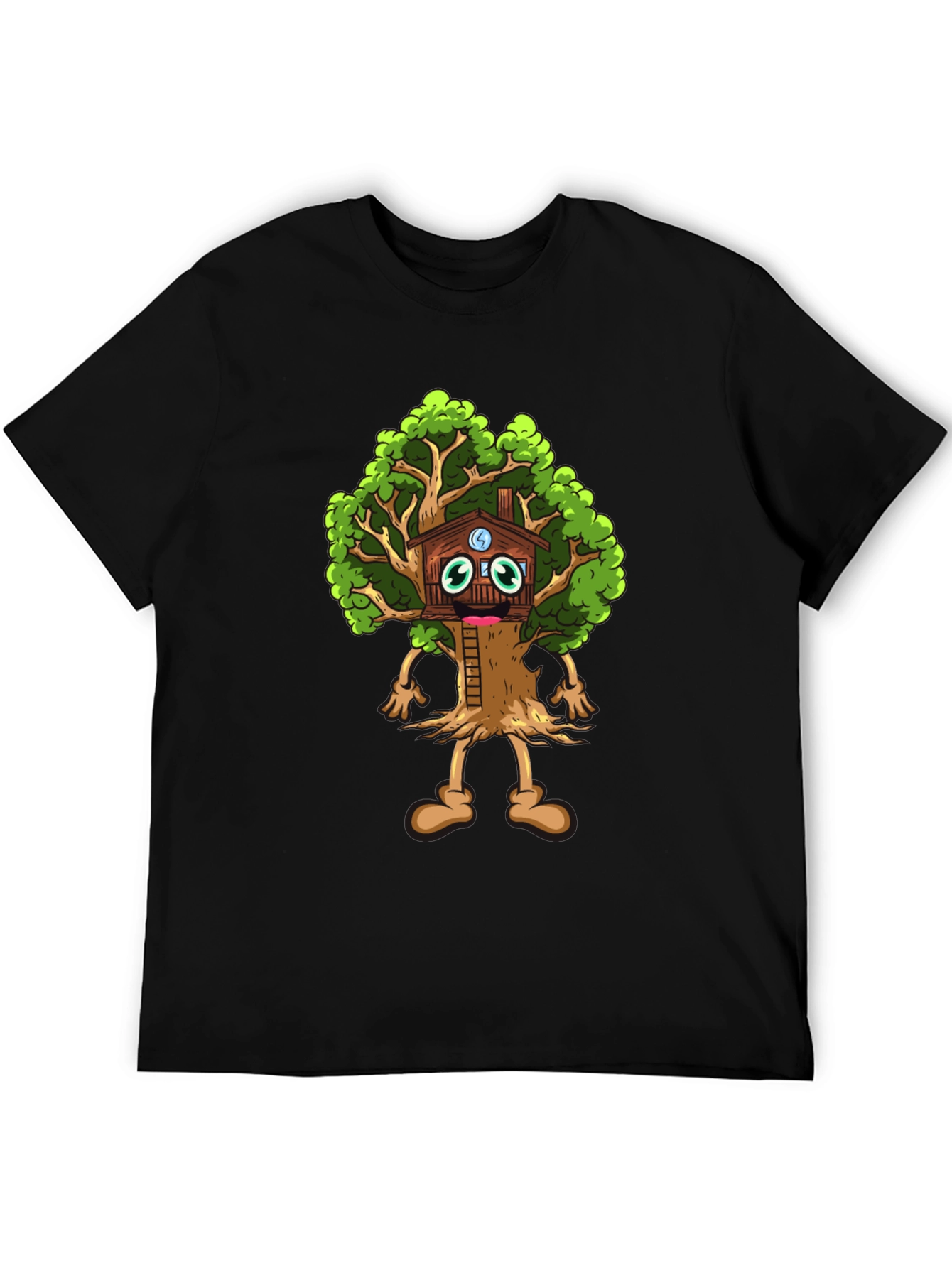 Black Cartoon Tree House T-Shirt - Unique Graphic Tee view 5